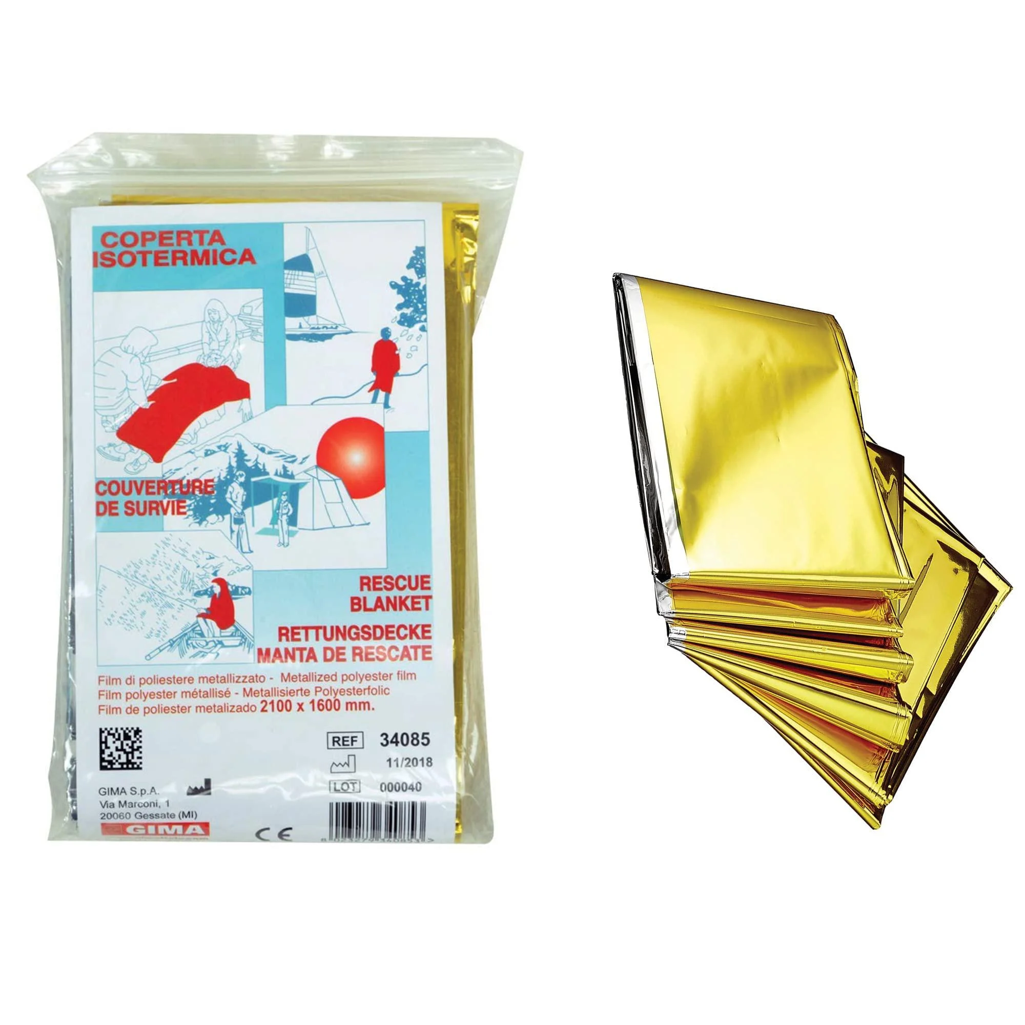 Gima rescue ceiling suitable for protection against cold and heat the silver interior keeps body heat the golden outer external reflects the sun's rays 34085