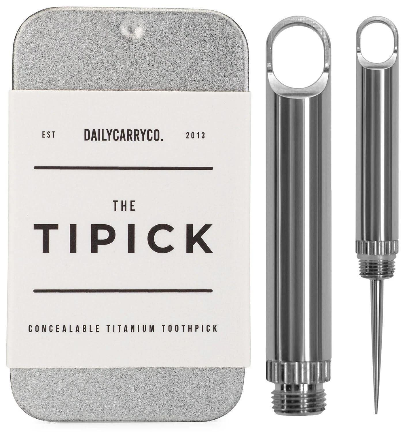 DAILYCARRYCO. TiPick Titanium Toothpick Holder - Portable Metal Travel Toothpick - Reusable EDC Micro Toothpick - Compact & Convenient On-the-Go - Titanium Construction Titanium Polished