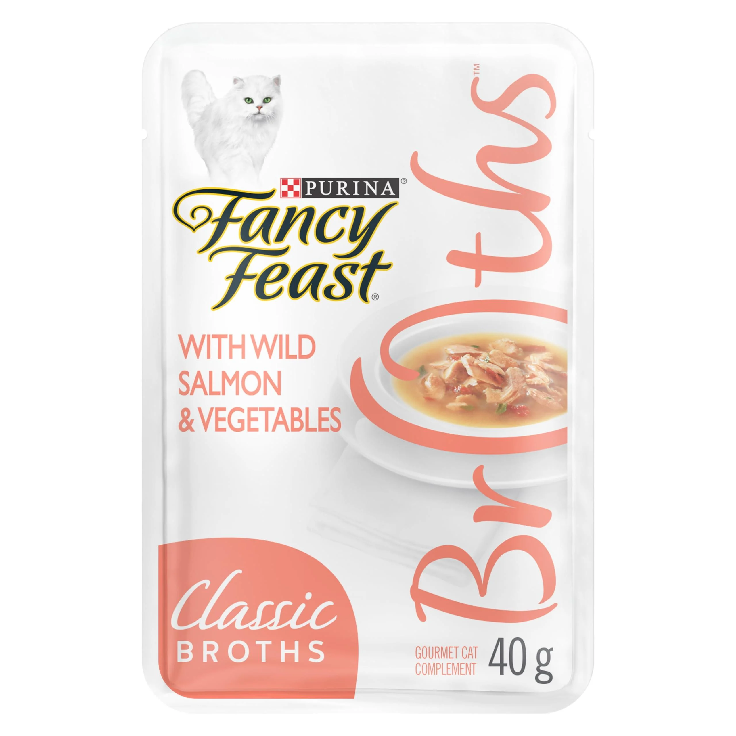 Fancy Feast Classic Broths Cat Food Complement Wild Salmon & Vegetables - 40 g Pouch (16 Pack) Salmon & Vegetables 16