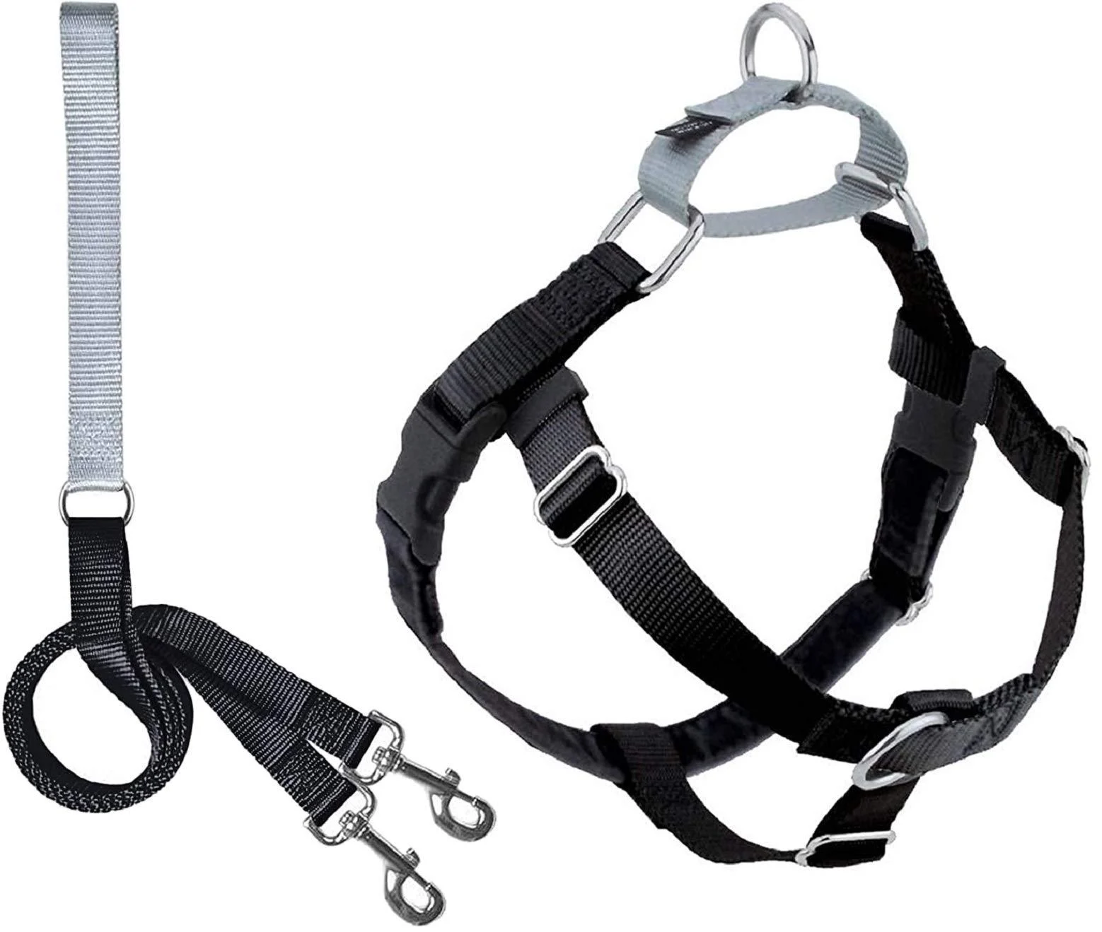 2 Hounds Design Freedom No Pull Dog Harness | Adjustable Gentle Comfortable Control for Easy Dog Walking |for Small Medium and Large Dogs | Made in USA | Leash Included LG (Chest 28"- 32") Black