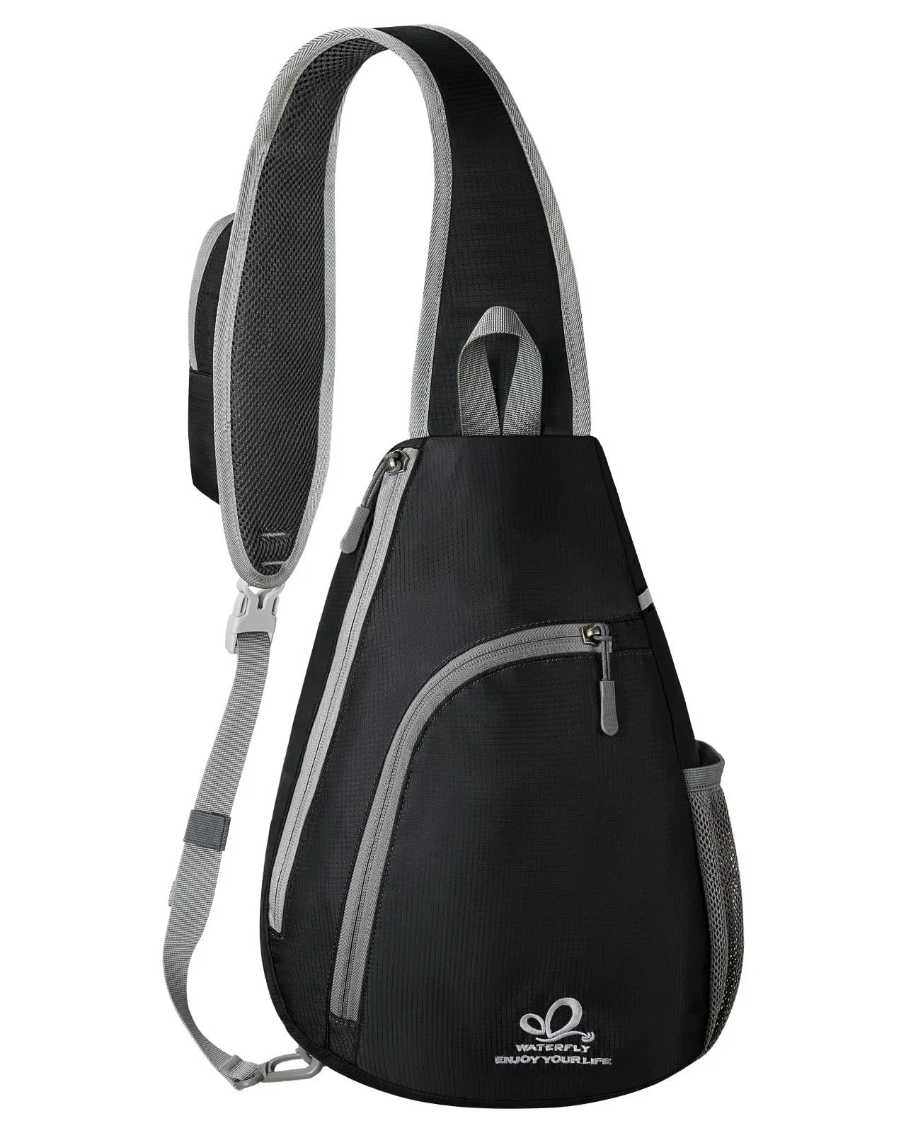 WATERFLY Crossbody Sling Bag Small Water Resistant Backpack Lightweight Shoulder Chest Daypack for Men Women Hiking Travel Small Black
