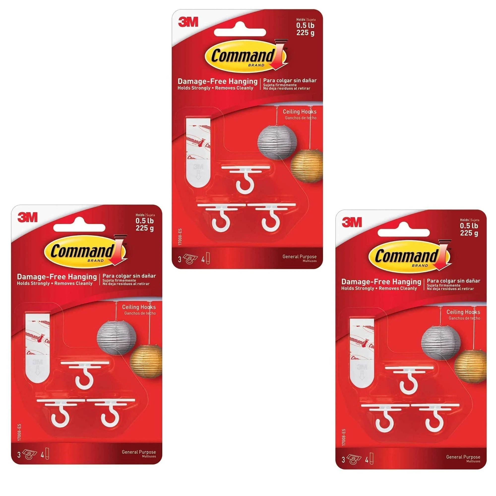 Command 17008-ES Ceiling 9 Hooks 12 Foam Strips per White
