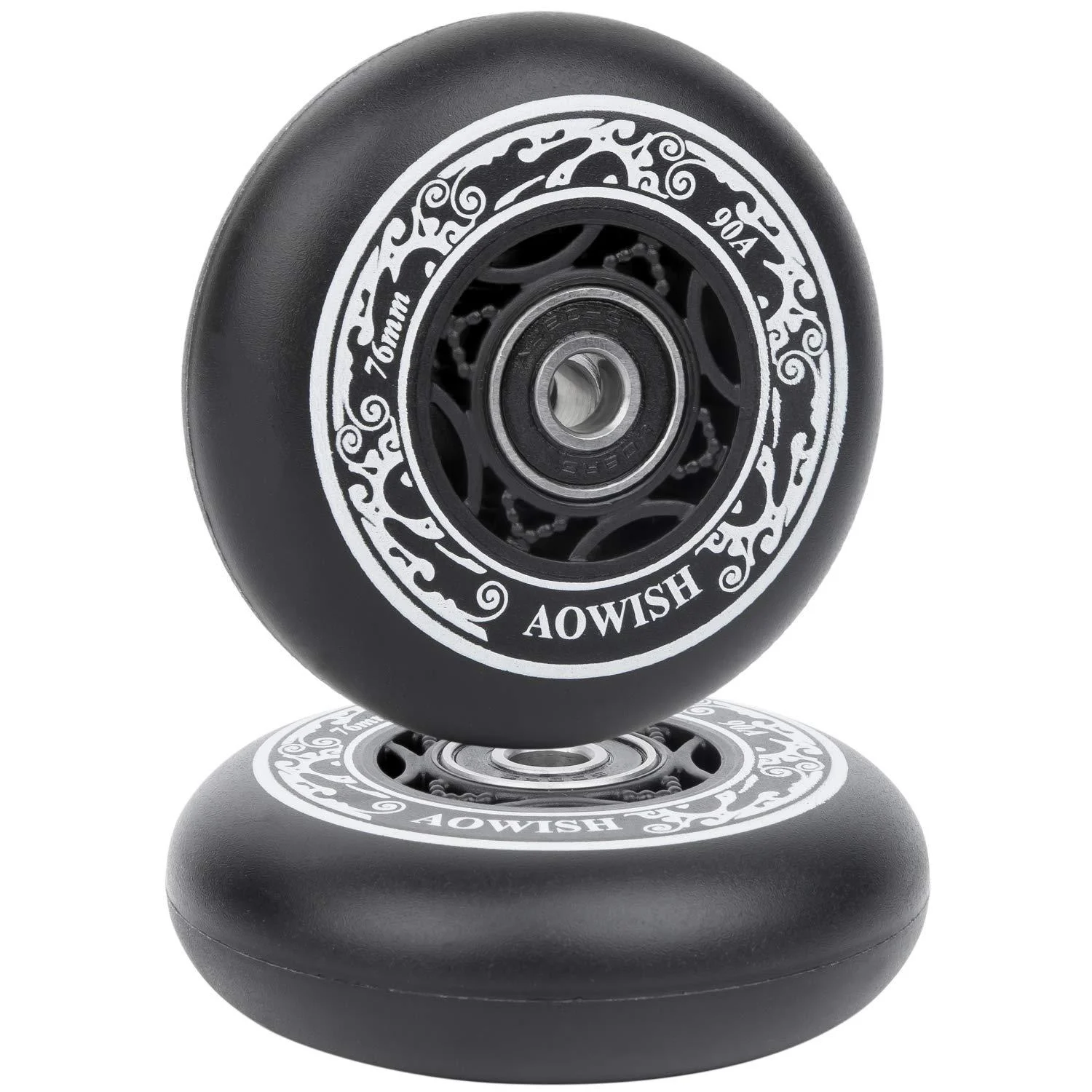 AOWISH 76mm Caster Board Wheels 90A Waveboard Replacement Wheels w/Bearings ABEC-9 for 2 Wheel Pivoting Skateboard, Carving Casterboard, Twistboard, Snakeboard, Wiggleboard, etc (2-Pack) BLACK