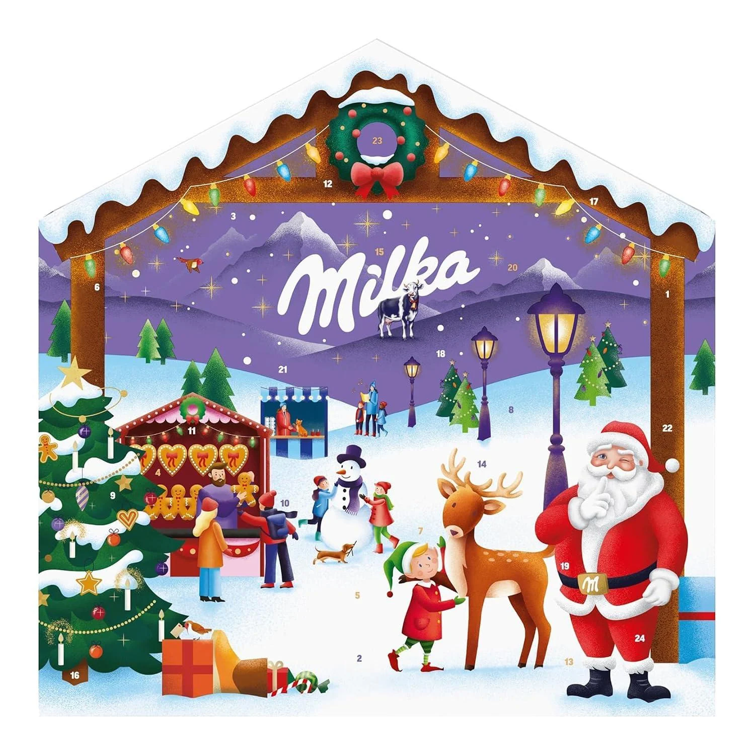 MILKA - 1 Calendrier de l'Avent Magic Mix Milka - Assortiment d' ufs tablettes et P re No l en Chocolat au Lait du Pays Alpin - 1 Calendrier de 147g
