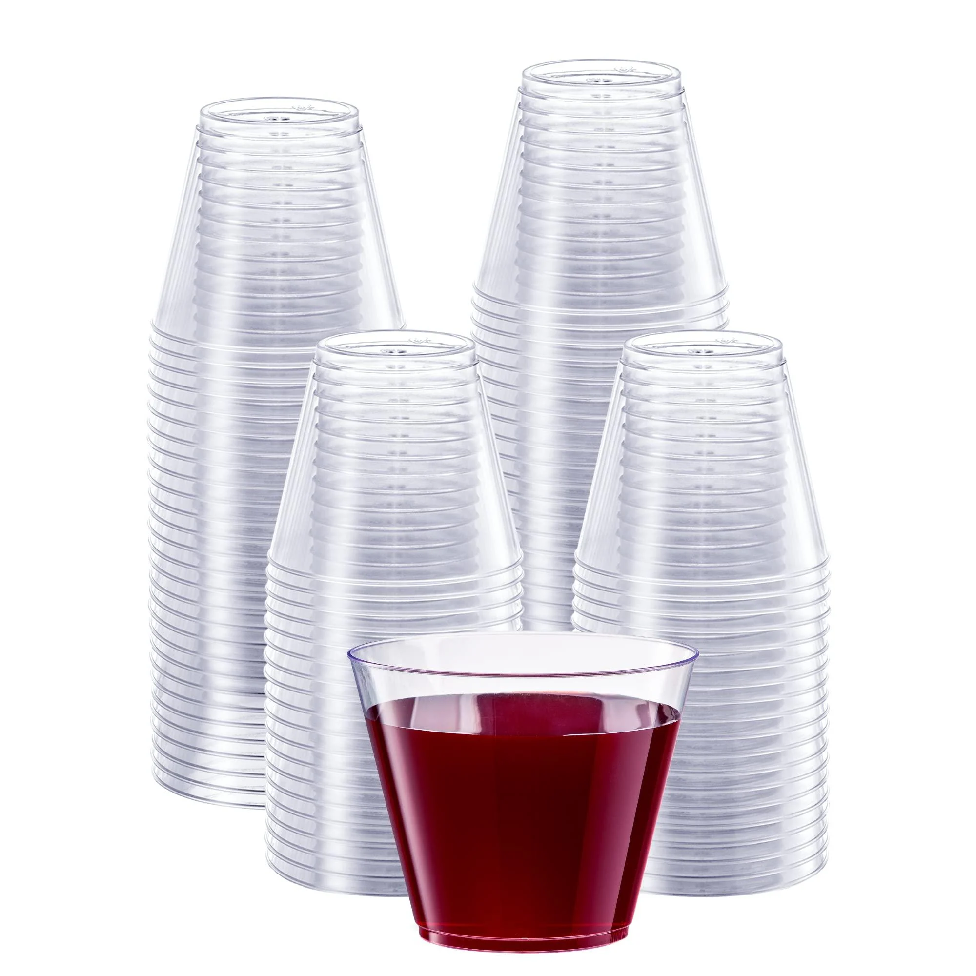 Comfy Package Clear Hard Plastic Cups / Tumblers 9 oz. Squat - 200 Count Small Disposable Party Cocktail Glasses 9 oz. - Clear 200