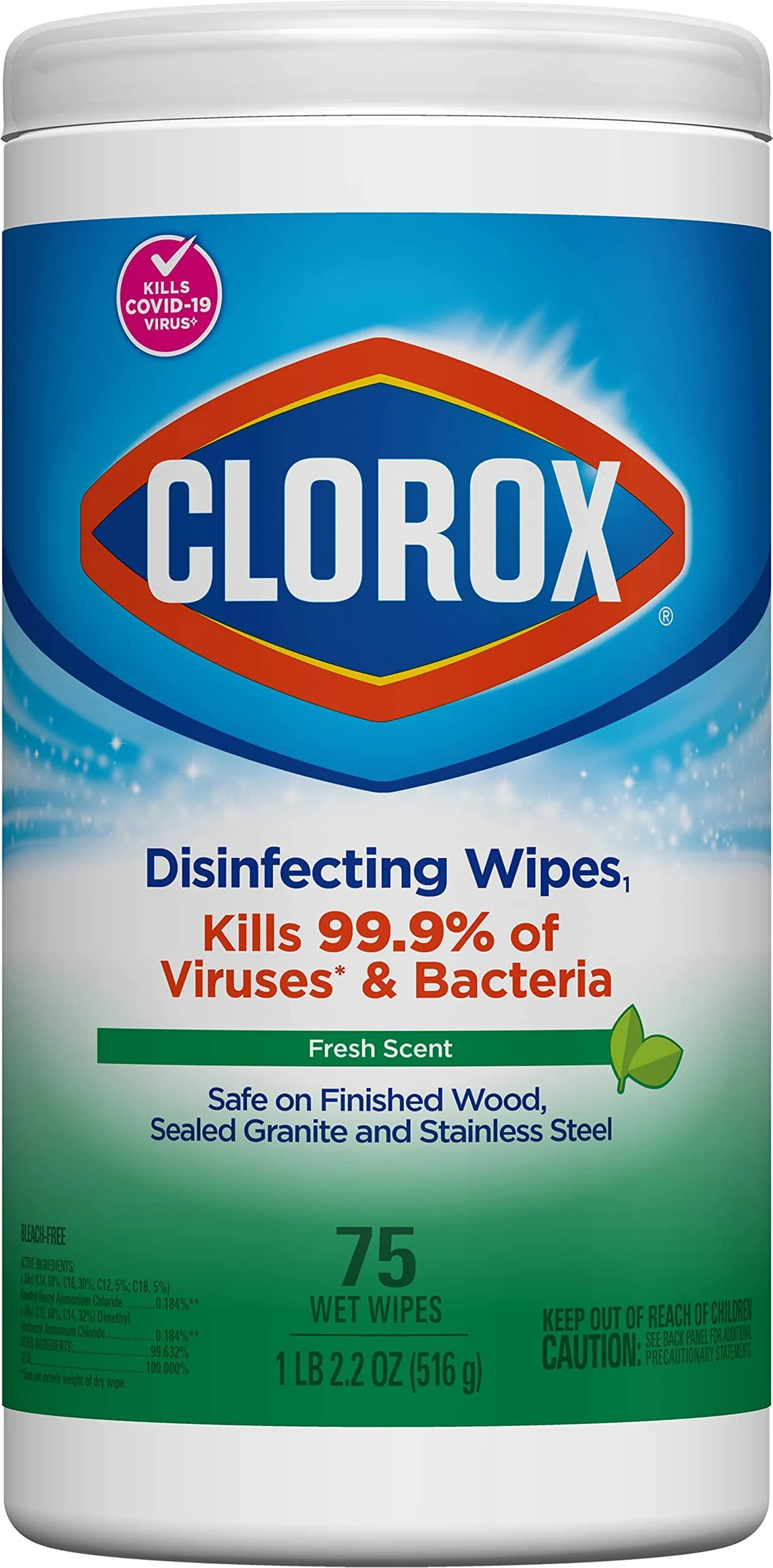 Clorox Disinfecting Wipes, Bleach Free Cleaning Wipes, Fresh, 75 Count (Package May Vary)