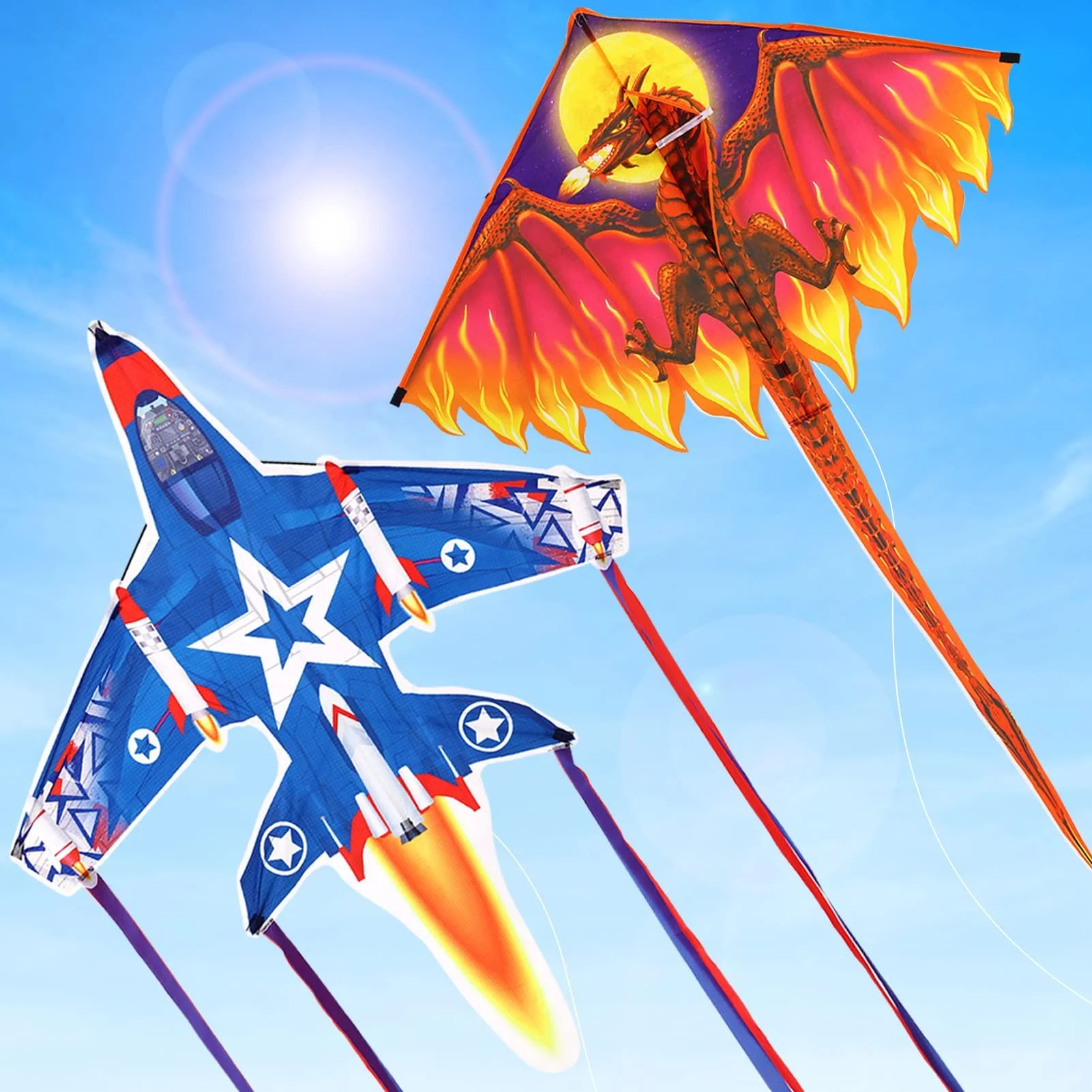 Kite for Kids and Adults for Outdoor Games and Beach Trip Cute Kite for Girls Boys and Beginner Easy to Fly for Summer Activities Great Flyer w/Bag Kites 2packs - LESONG