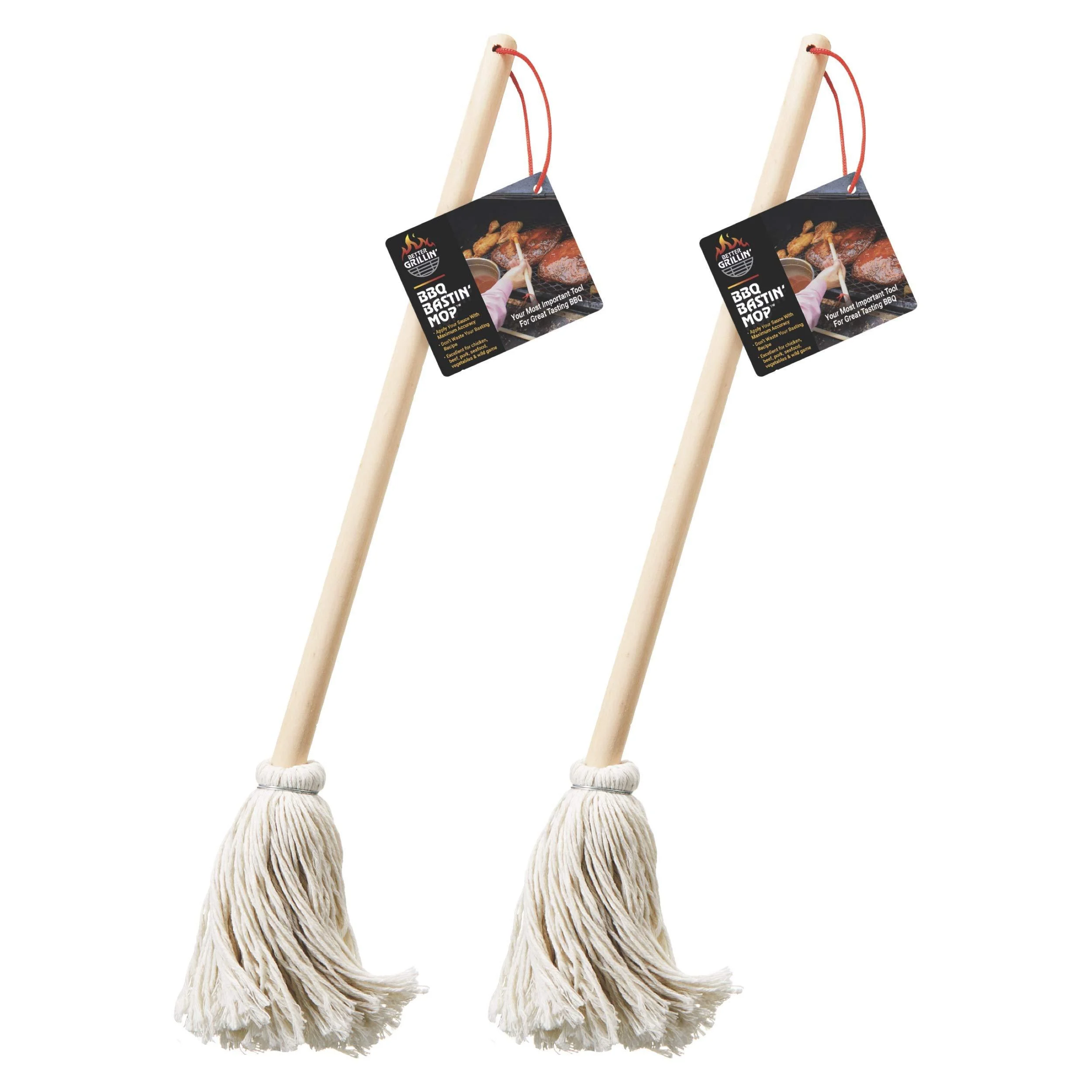 Better Grillin BBQ Bastin Mop Basting Barbecue Brush/Mop Easily Applies Marinades, Sauces, Washes Out, 16in Handle, 2pk 2 Count - BETTER GRILLIN'