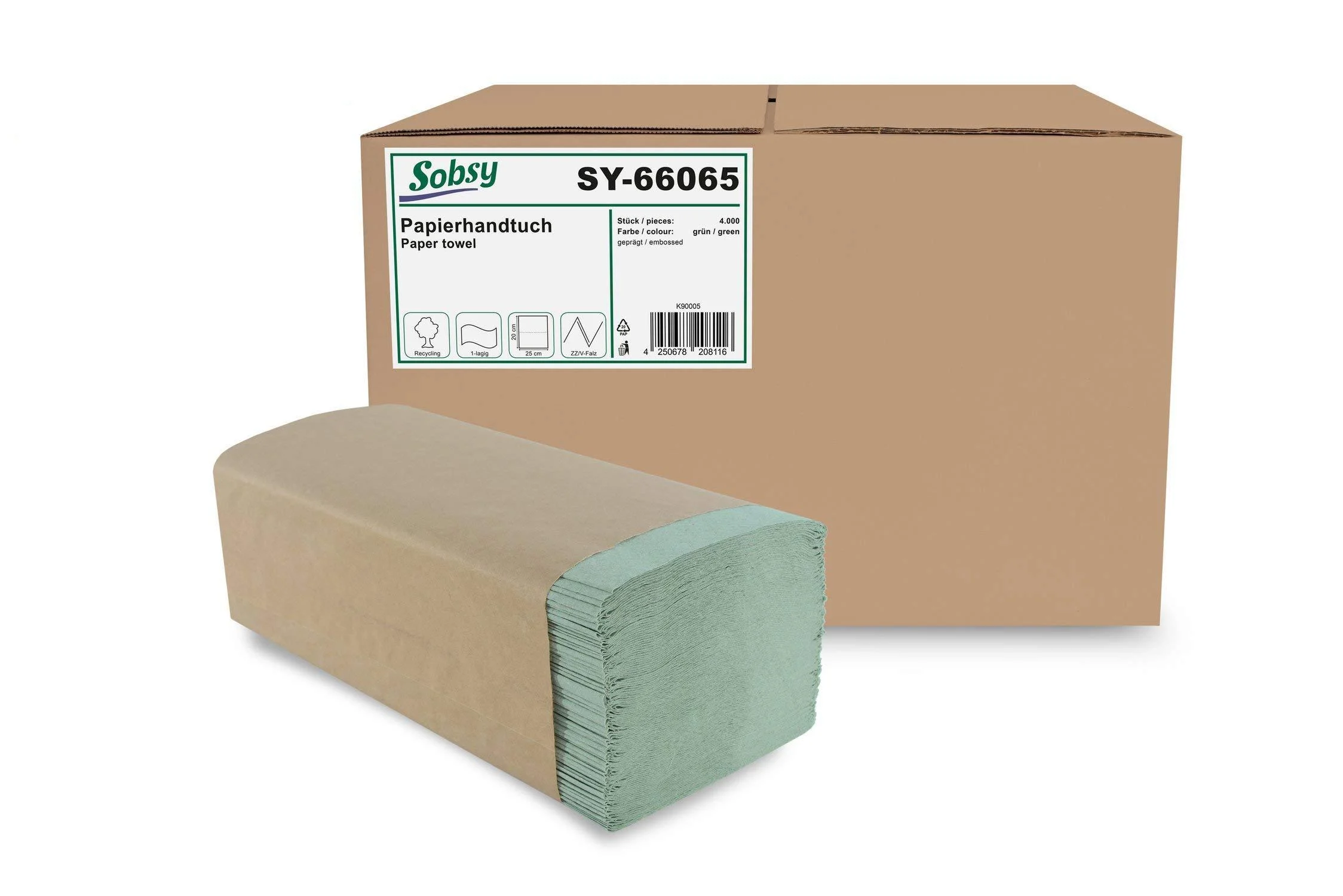 Paper towel ZZ/V-fold 1-ply Rec.Green Single