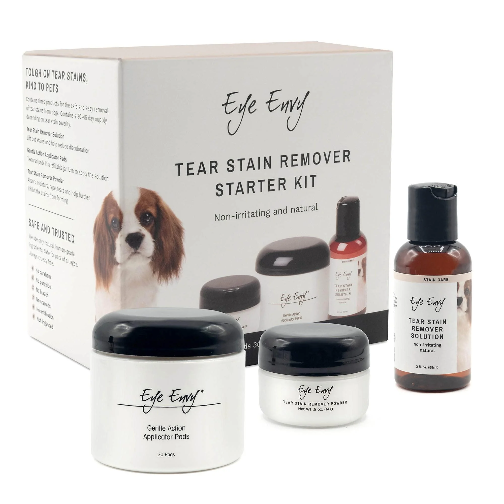 Eye Envy Dog Tear Stain Remover Starter Kit | Tear Stain Essentials in one kit at a 2-Step System | Lasts 30-45 Days | Solution 2 fl.oz 3 Count (Pack of 1)