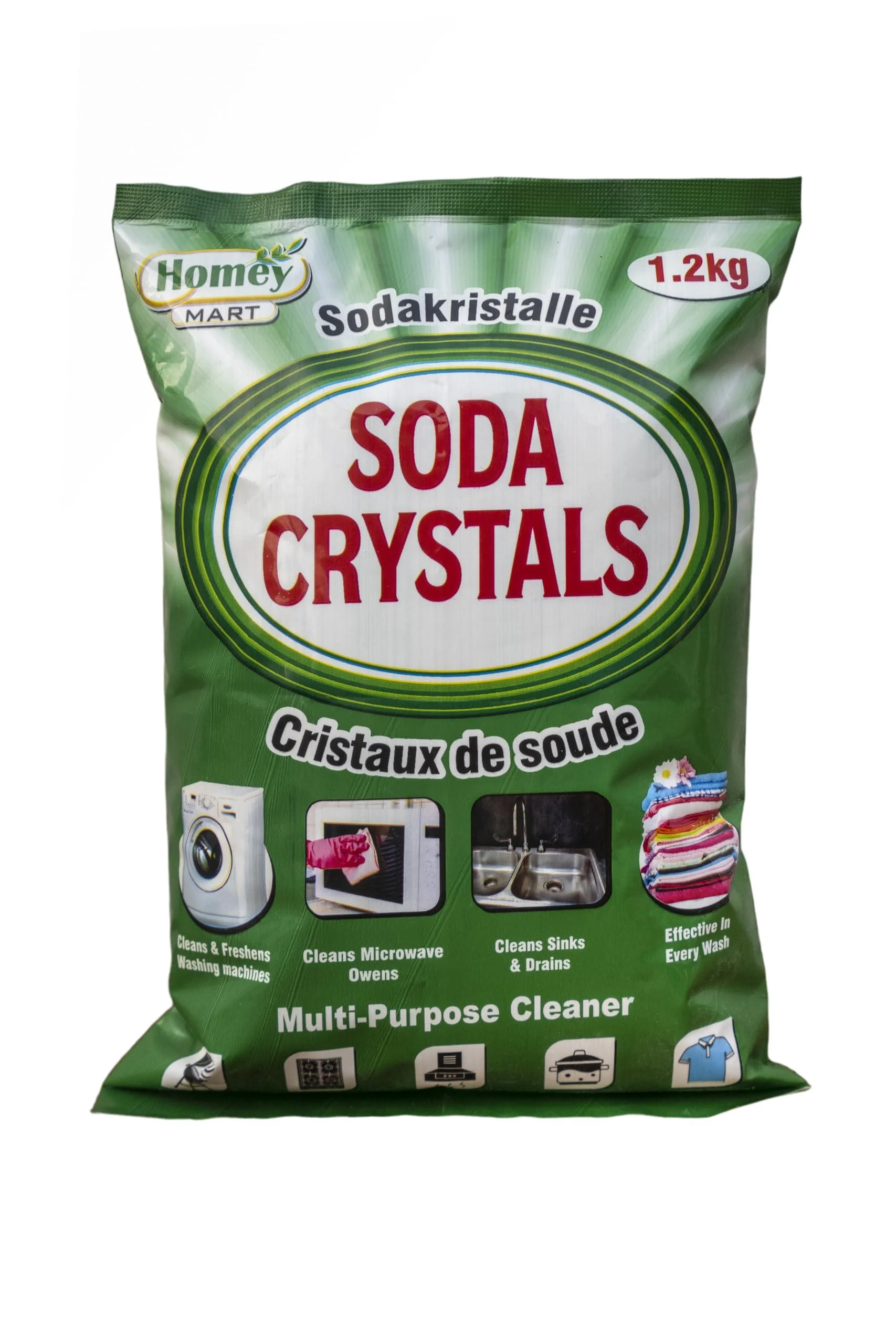 4 x Soda Crystals Multipurpose Cleaner Cleans Washing Machine Sinks Drains Laundry Stain Remover - 1.2 kg