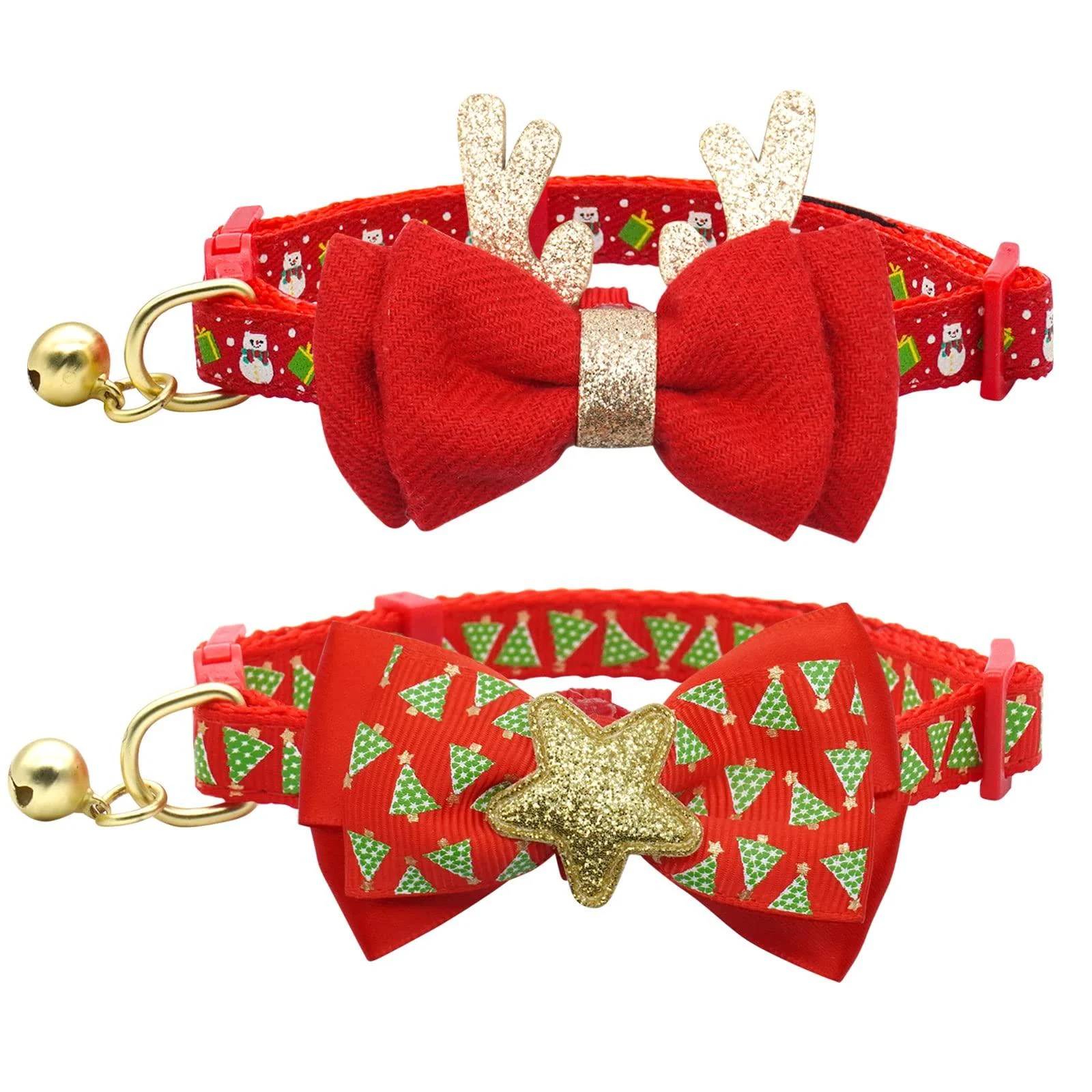 azuza 2 Pack Cat Collar Breakaway with Bell and Removable Bowtie Cat Collar Adjustable from 8"-12" Neck: 8"-12" 1#Christmas