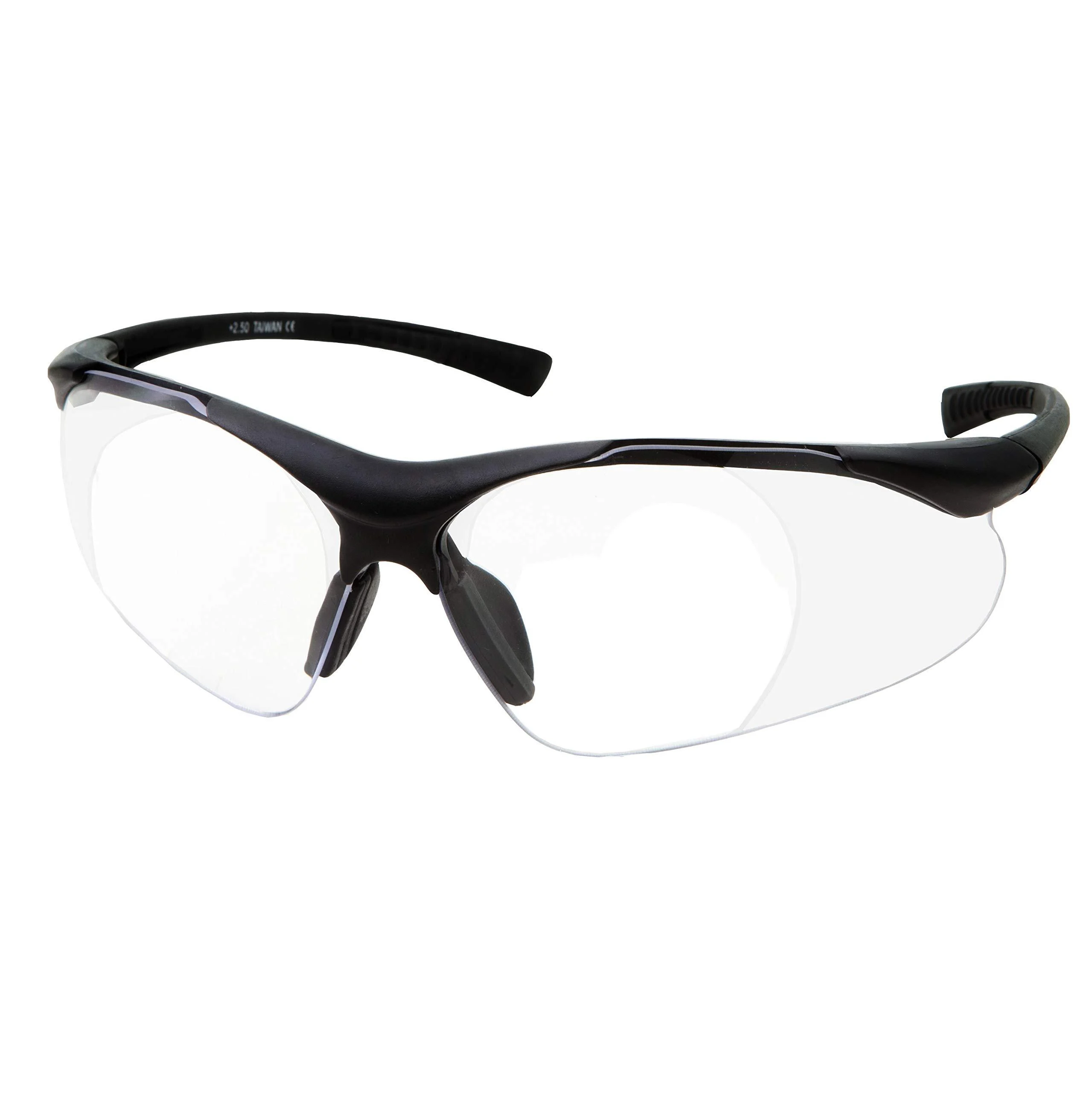 Full Lens Magnification Safety Glasses with Black Frame | Clear Lens | | Magnifying Reading Eyewear +2.00 Diopter - grinderPUNCH