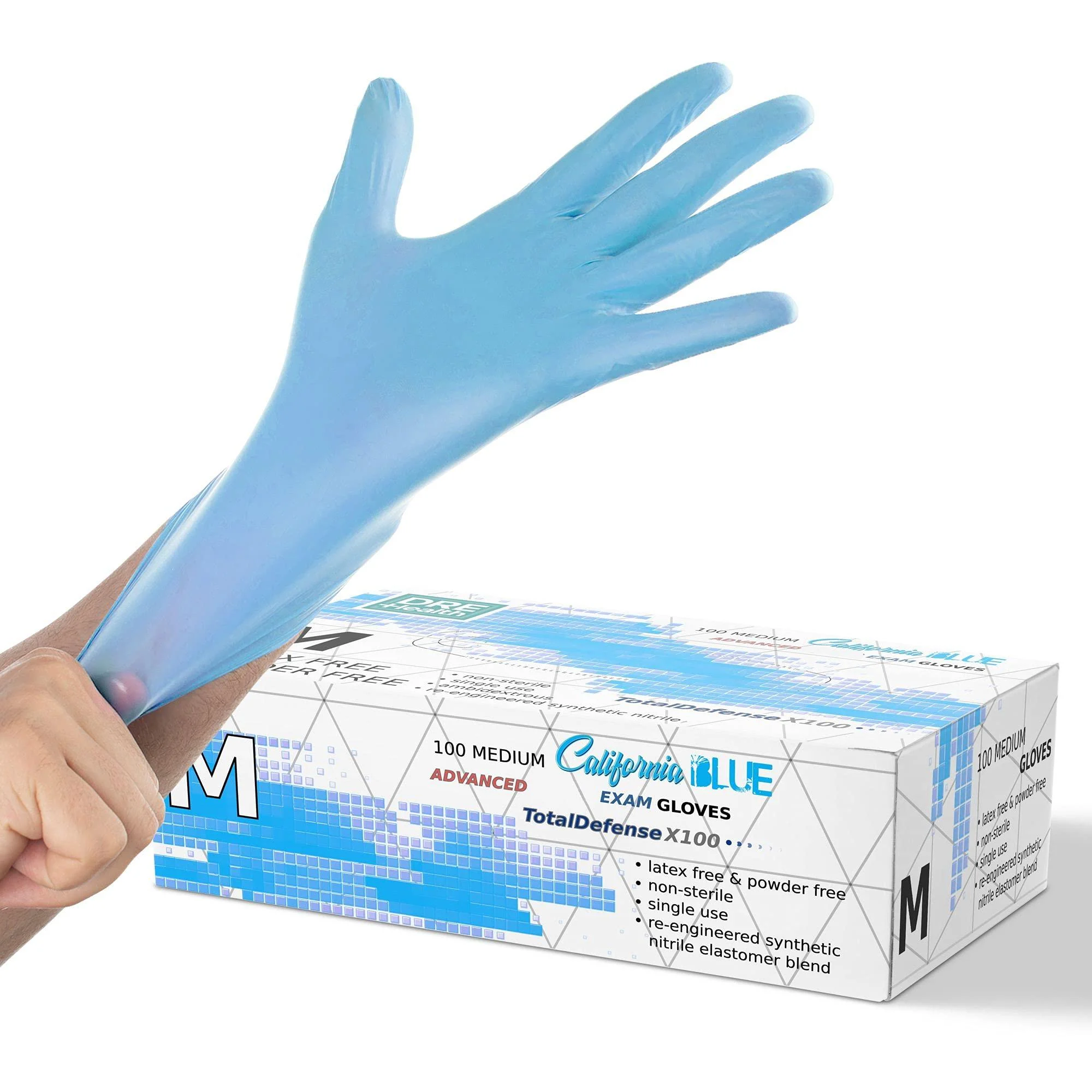 Synthetic Nitrile Blue Disposable Gloves Medium -100 PK No Latex Medical Gloves Medium (Pack of 100) California Blue