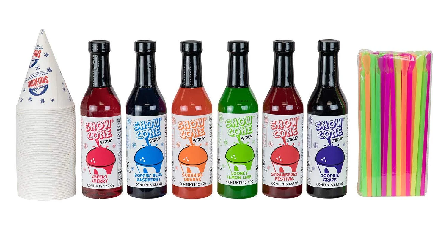 12.7oz Snow Cone Syrups (6 Pack W/Cups/Straws) - shave-ice-syrups