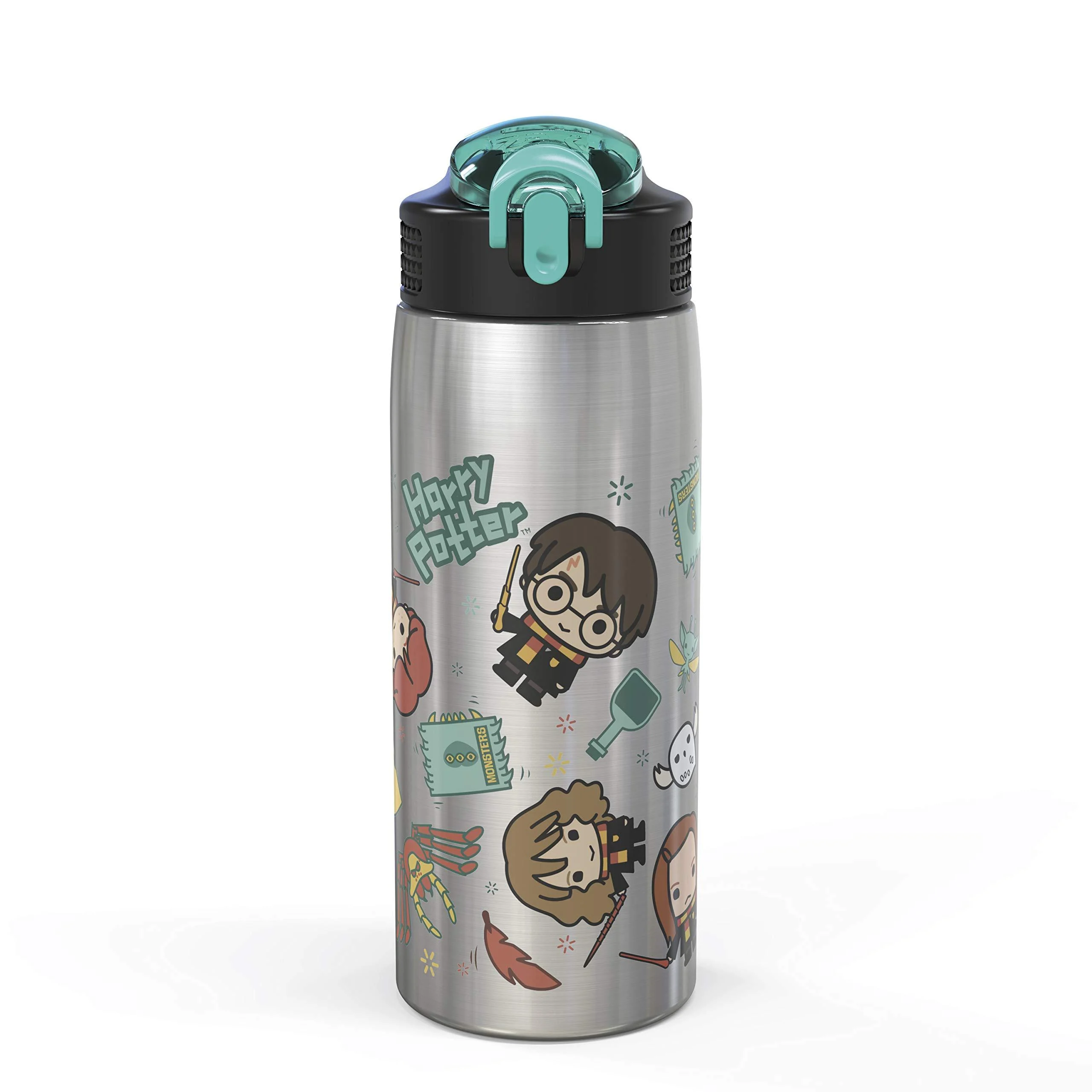 Zak Designs 27oz Harry Potter 18/8 Single Wall Stainless Steel Water Bottle with Flip-up Straw and Locking Spout Cover, Durable Cup for Sports or Travel (27oz, Harry Potter) 27oz Harry Potter Water Bottle
