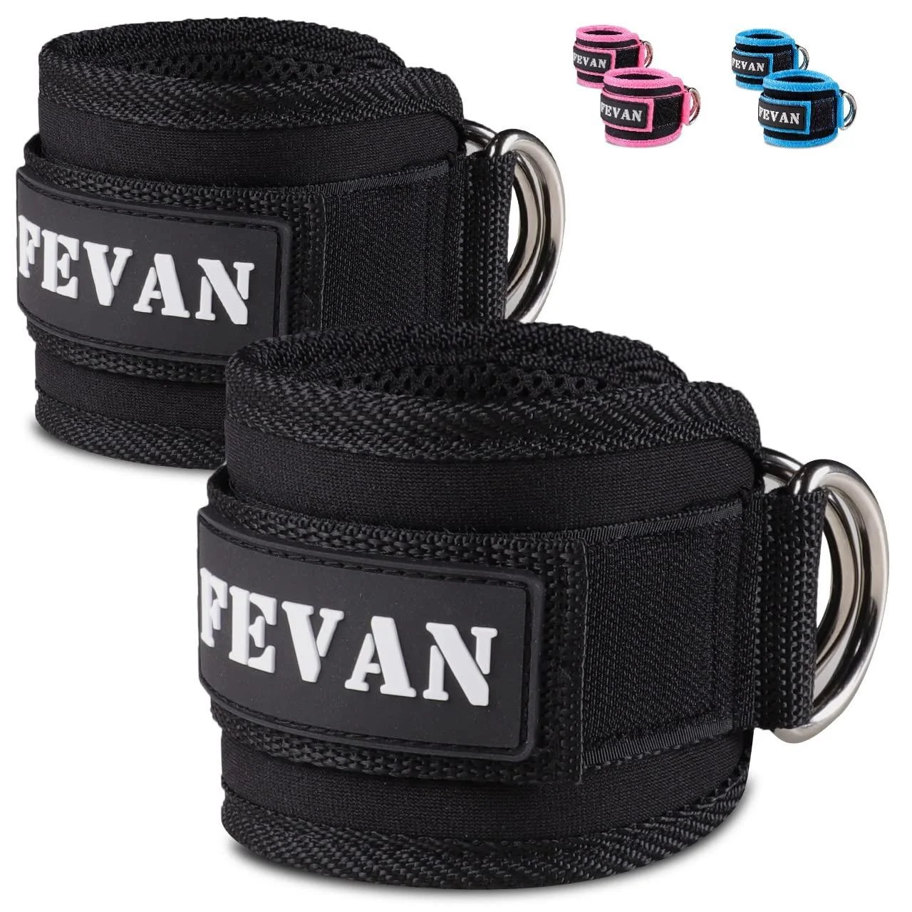 FEVAN 2 Pairs Anklets with Pulleys Padded Velcro Gym Accessories Unisex Black - Gen rico