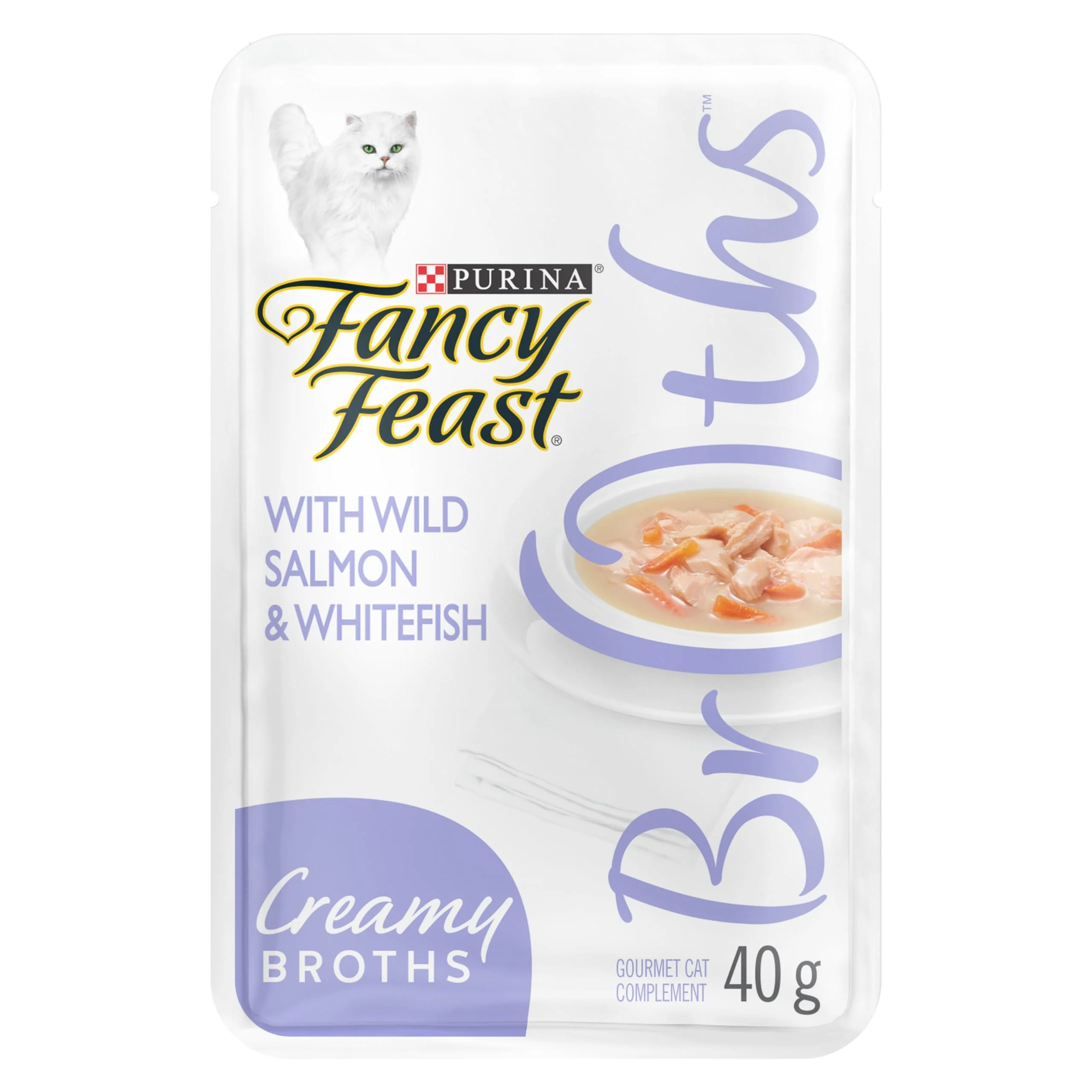 Fancy Feast Creamy Broths Cat Food Complement Wild Salmon & Whitefish - 40 g Pouch (16 Pack) Wild Salmon & Whitefish 16