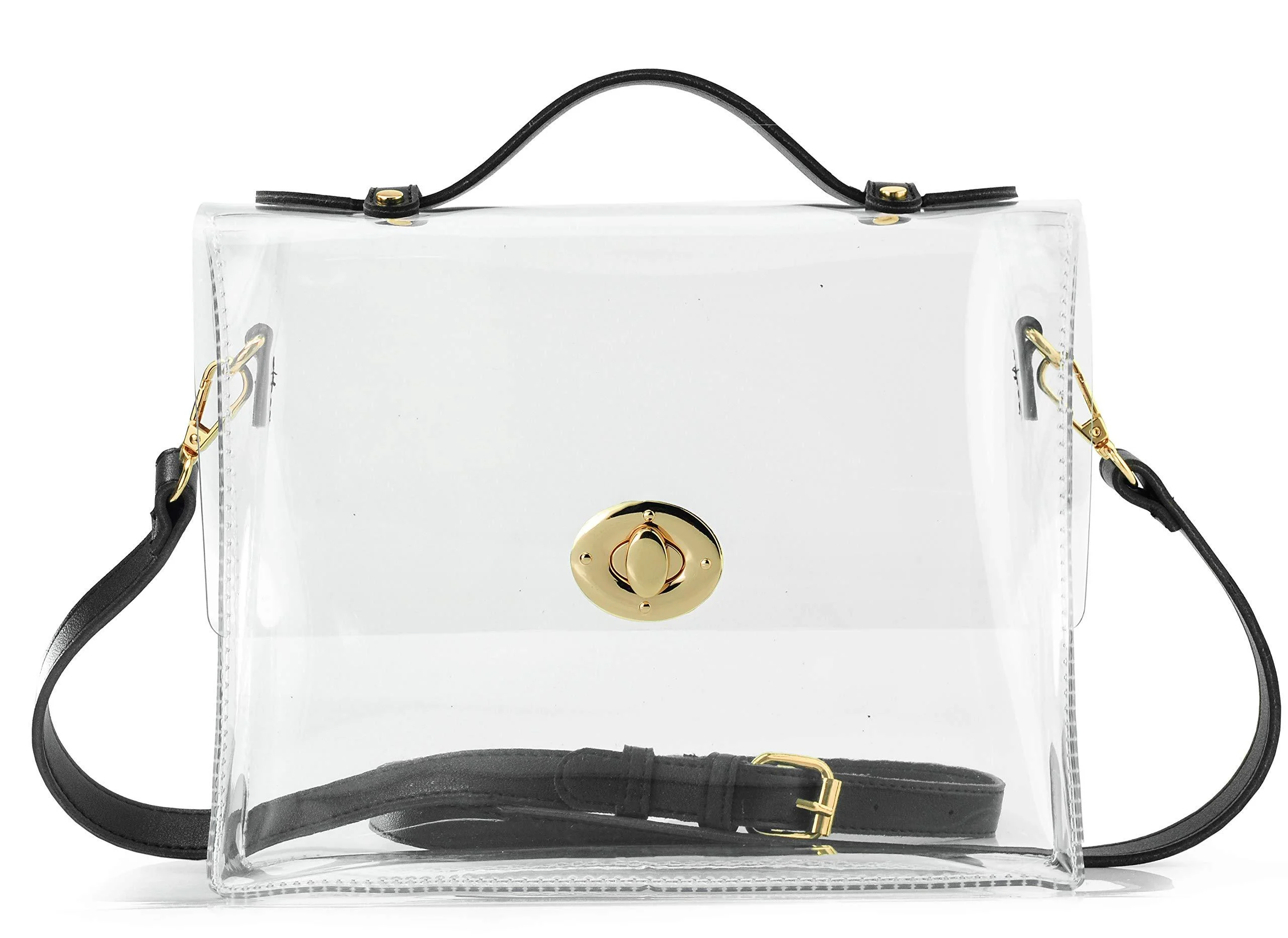 Clear Bag with Turn Lock Closure Women's Cross Body Handbags Stadium Approved Black - HOXIS