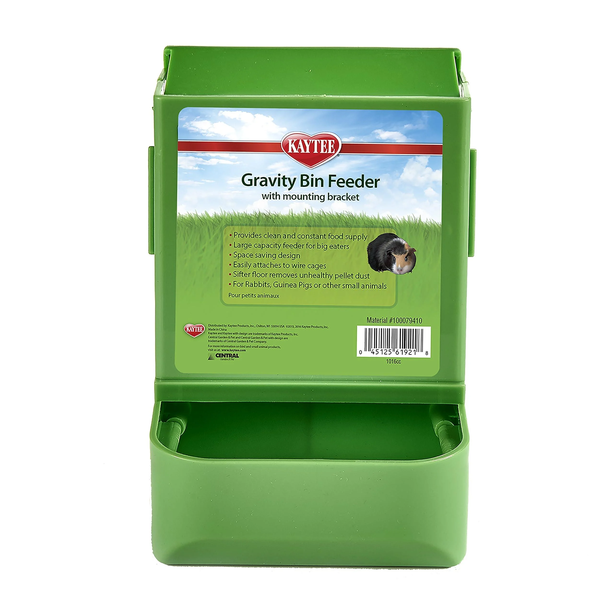 Kaytee Gravity Bin Feeder with Bracket to Attach to Small Animal Cage Assorted Colours 6-1/2-Inch long 5-3/4-inch wide 8-1/4-inch high