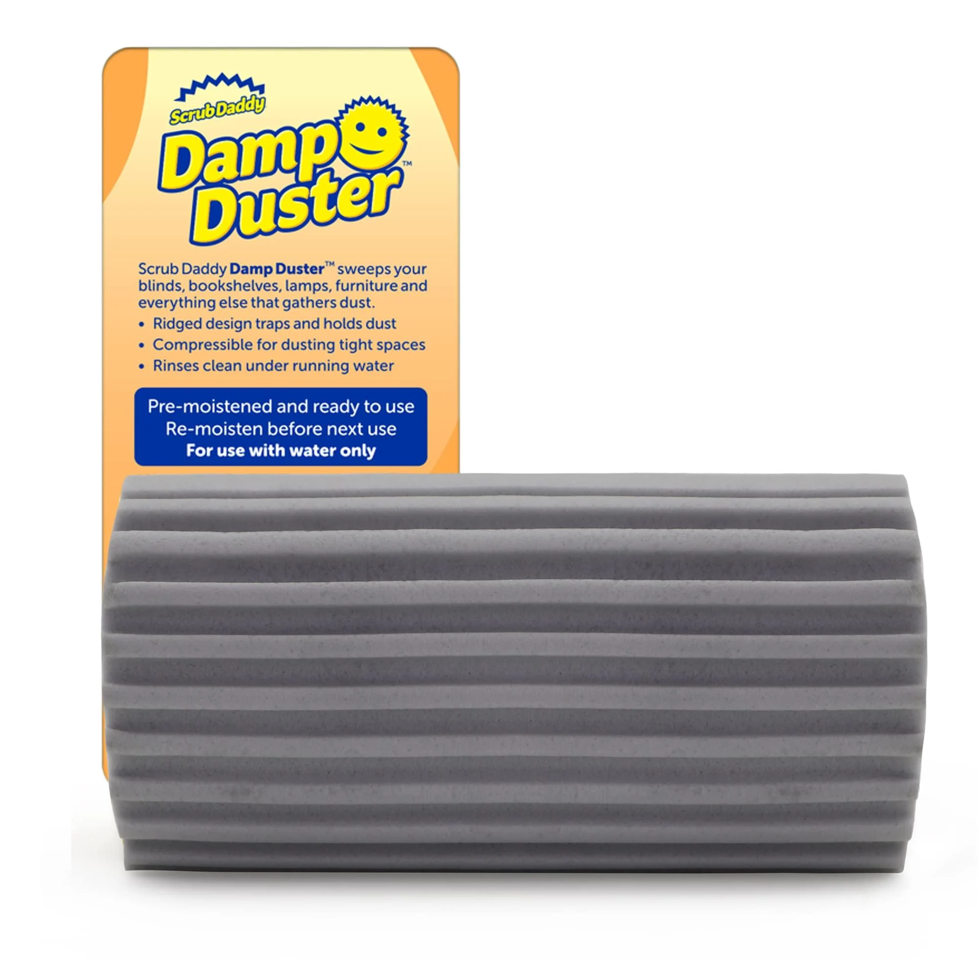 Scrub Daddy Damp Duster, Magical Dust Cleaning Sponge, Duster for Cleaning Venetian & Wooden Blinds, Vents, Radiators, Skirting Boards, Mirrors and Cobwebs, Traps Dust, Grey One Size Gray