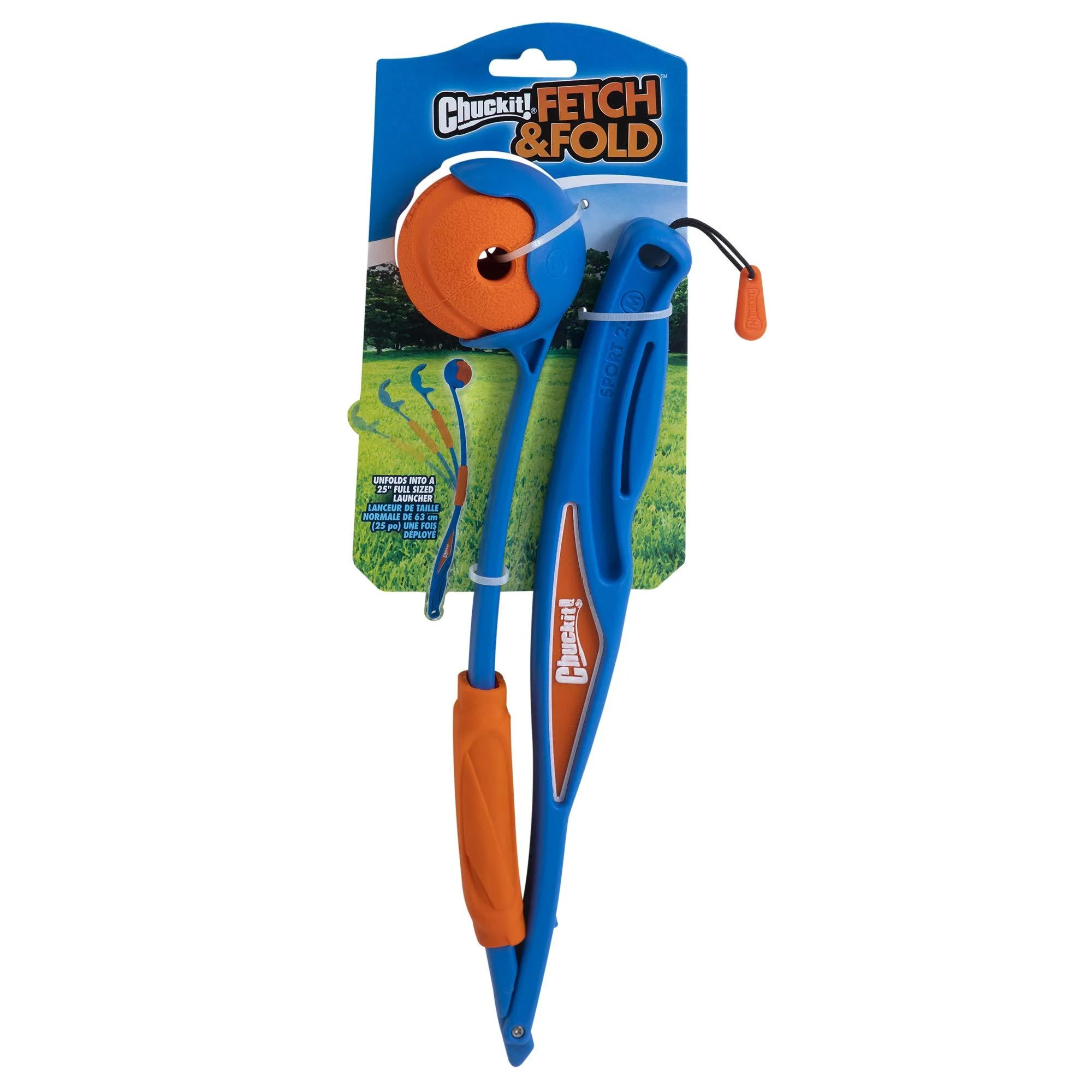Chuckit! Fetch & Fold Dog Ball Launcher Pick Up and Throw Hands Free Dog Toy Rubber Fetch Ball Thrower Set Multi
