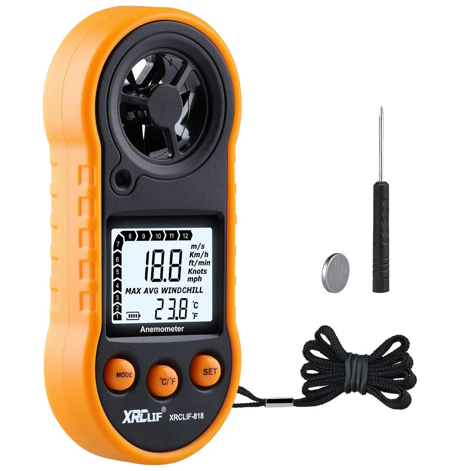 Digital wind knife hand -led anemometer wind speed meter air flow speed meter for measuring wind cooling temperature speed yellow