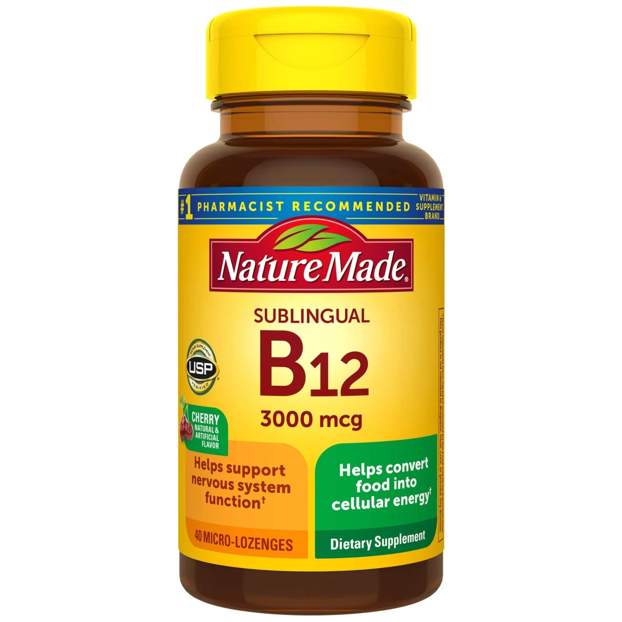 Nature Made Sublingual Vitamin B12 3000 mcg, Dietary Supplement for Energy Metabolism Support, 40 Micro-Lozenges, 40 Day Supply