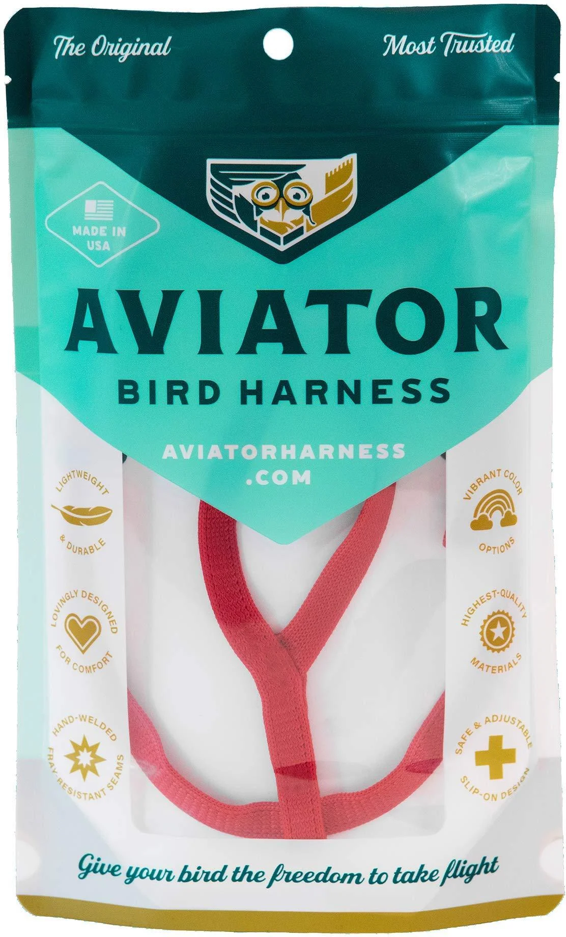 The AVIATOR Bird Harness & Leash Made in America XXS Red