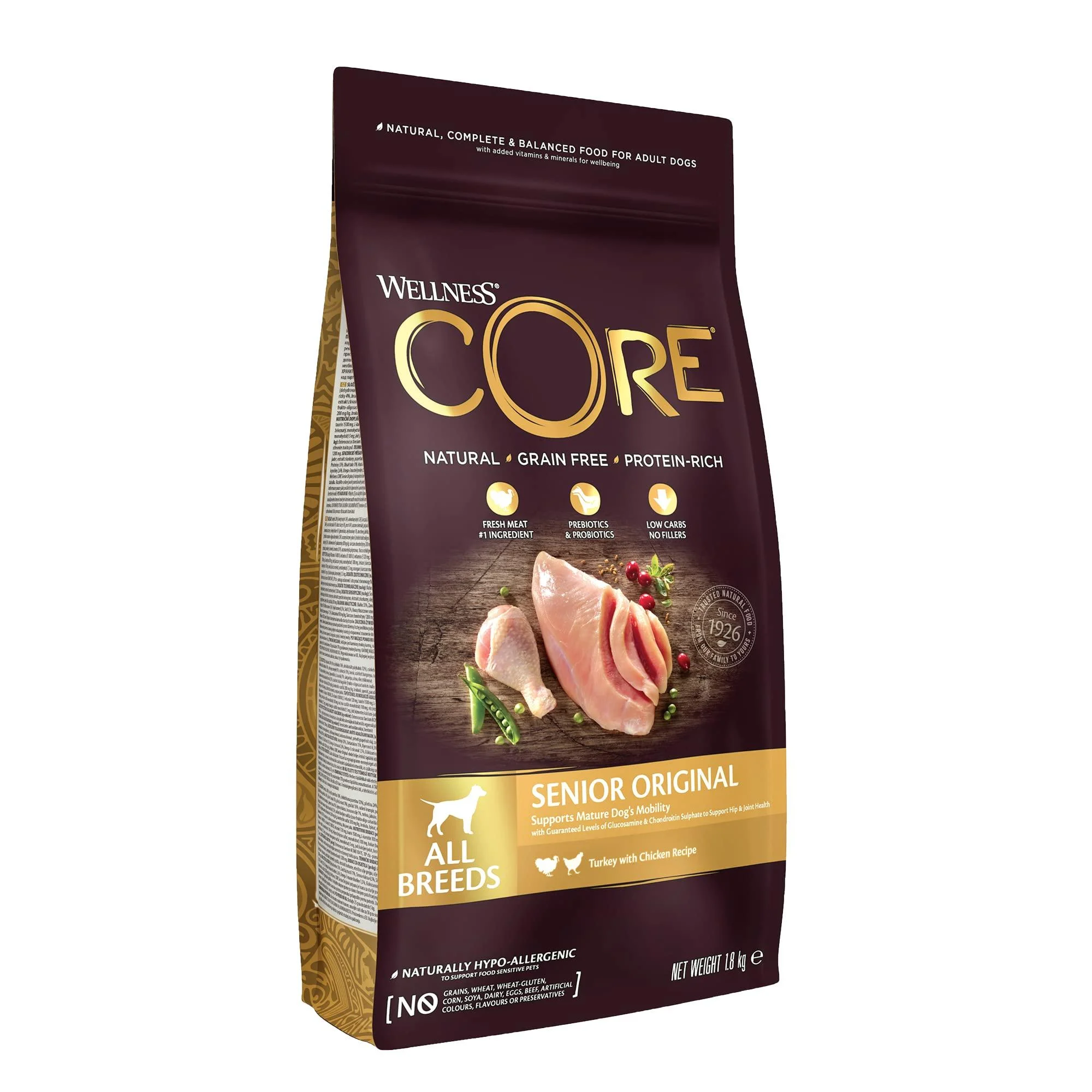Wellness Core Original Senior Natural and Grain-Free Senior Dog Food for All Sizes Turkey/Chicken 1.8 kg