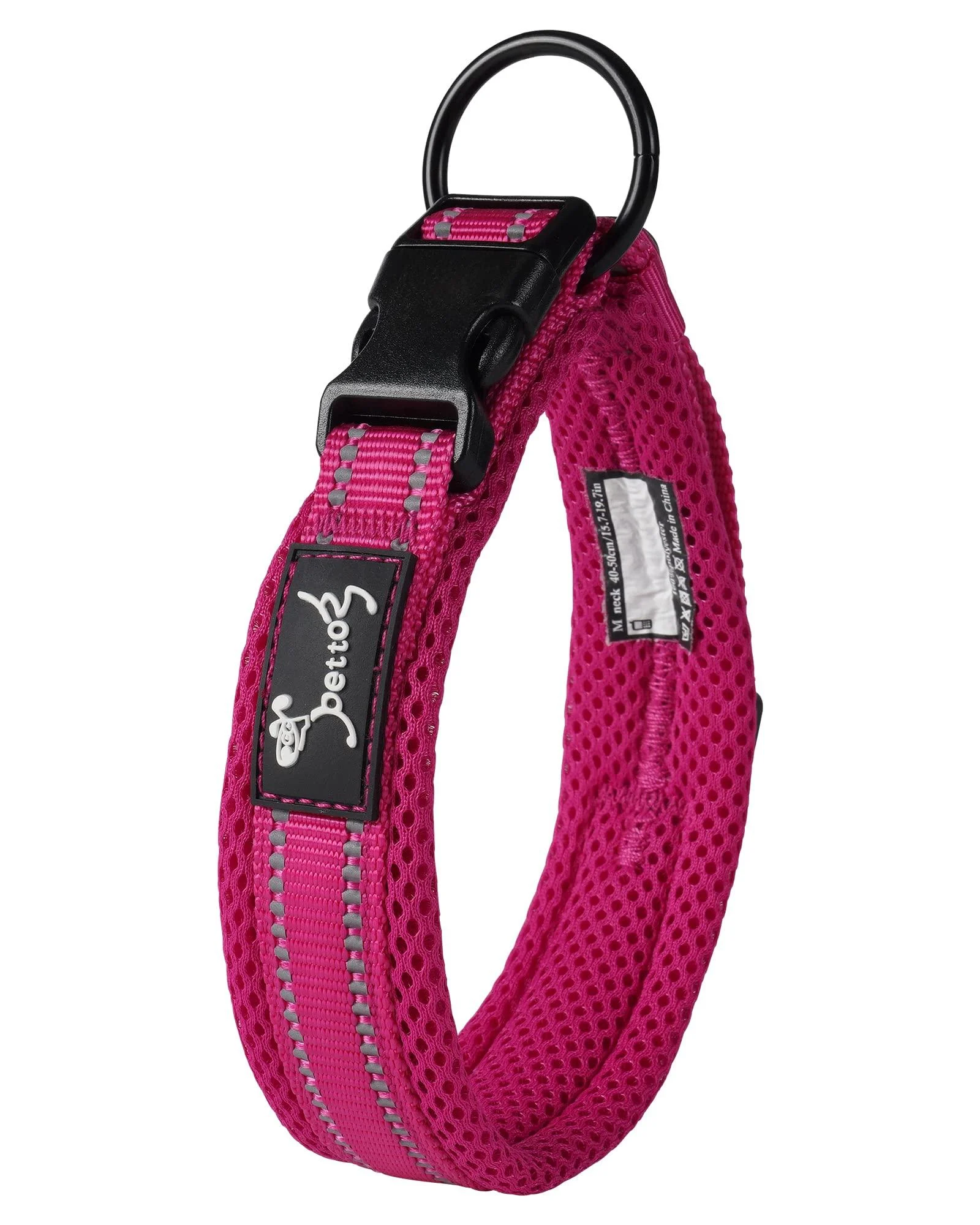 PETTOM Dog Collar Adjustable Nylon Dog Collar Breathable Reflective Collar (Rose S) S Pink