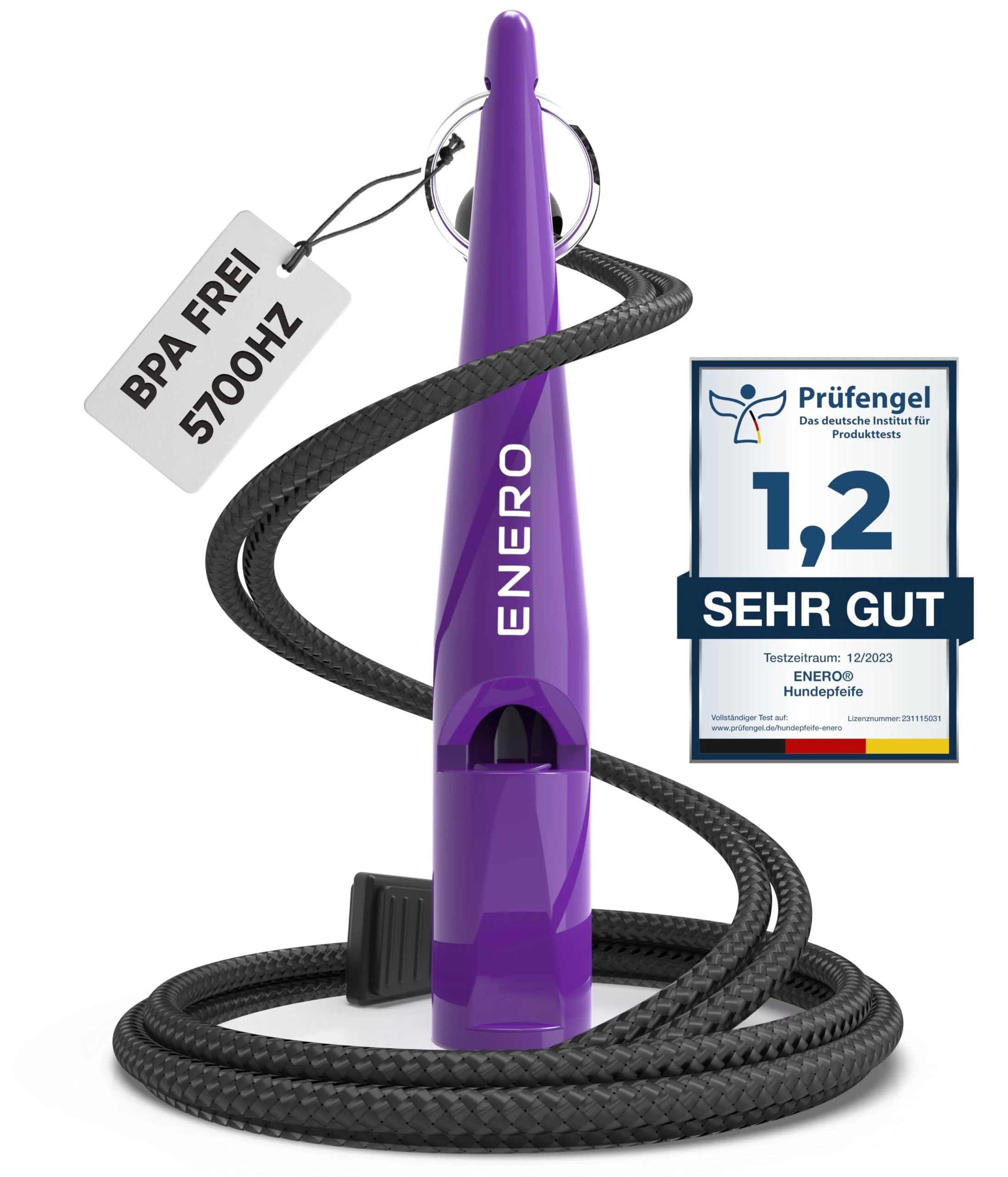Enero dog whistle - extremely reliable dog training & upbringing - high frequency - far -reaching volume - including a practical surroundings violet