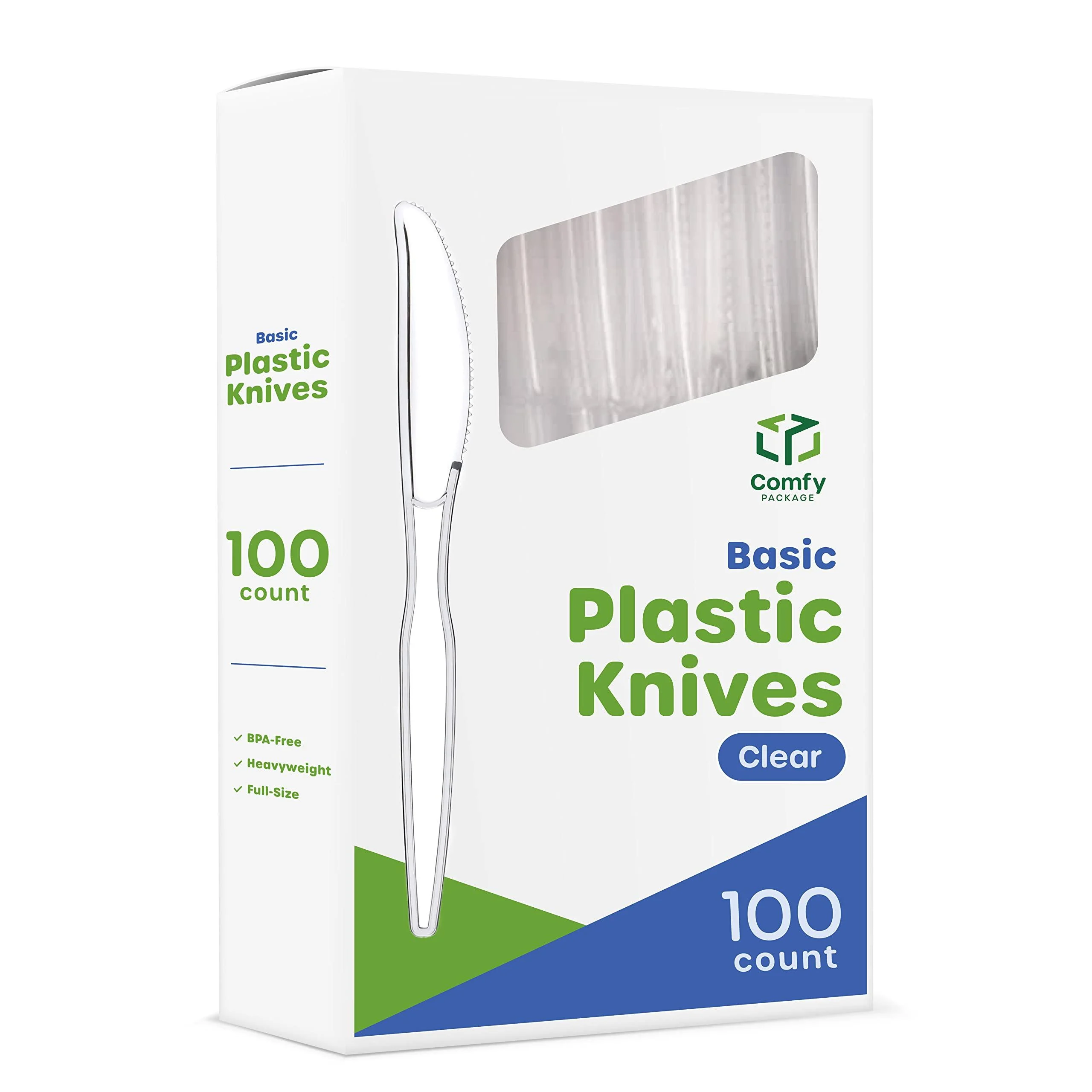 Comfy Package 100 Pack Heavy Duty Disposable Basic Plastic Knives - Clear
