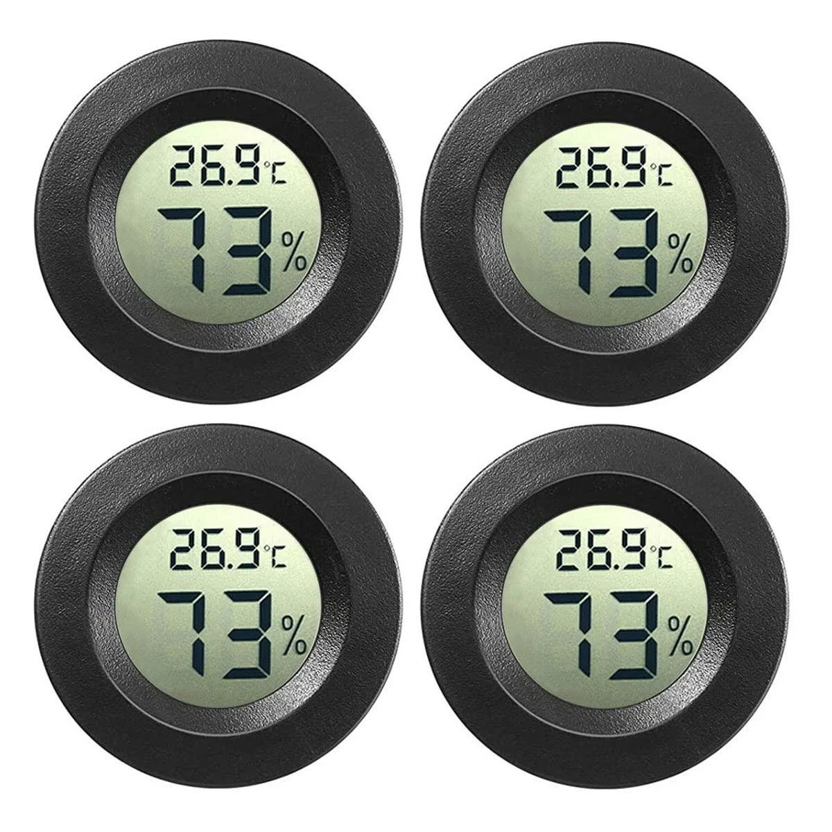 Eachw 4-Pack Mini Digital Hygrometer Gauge Indoor Thermometer Temperatures Humidity Meter for Humidifiers Greenhouse Jars Reptile Guitar Case Fahrenheit ( ) Or Celsius ( ) (Black-4 Pack)