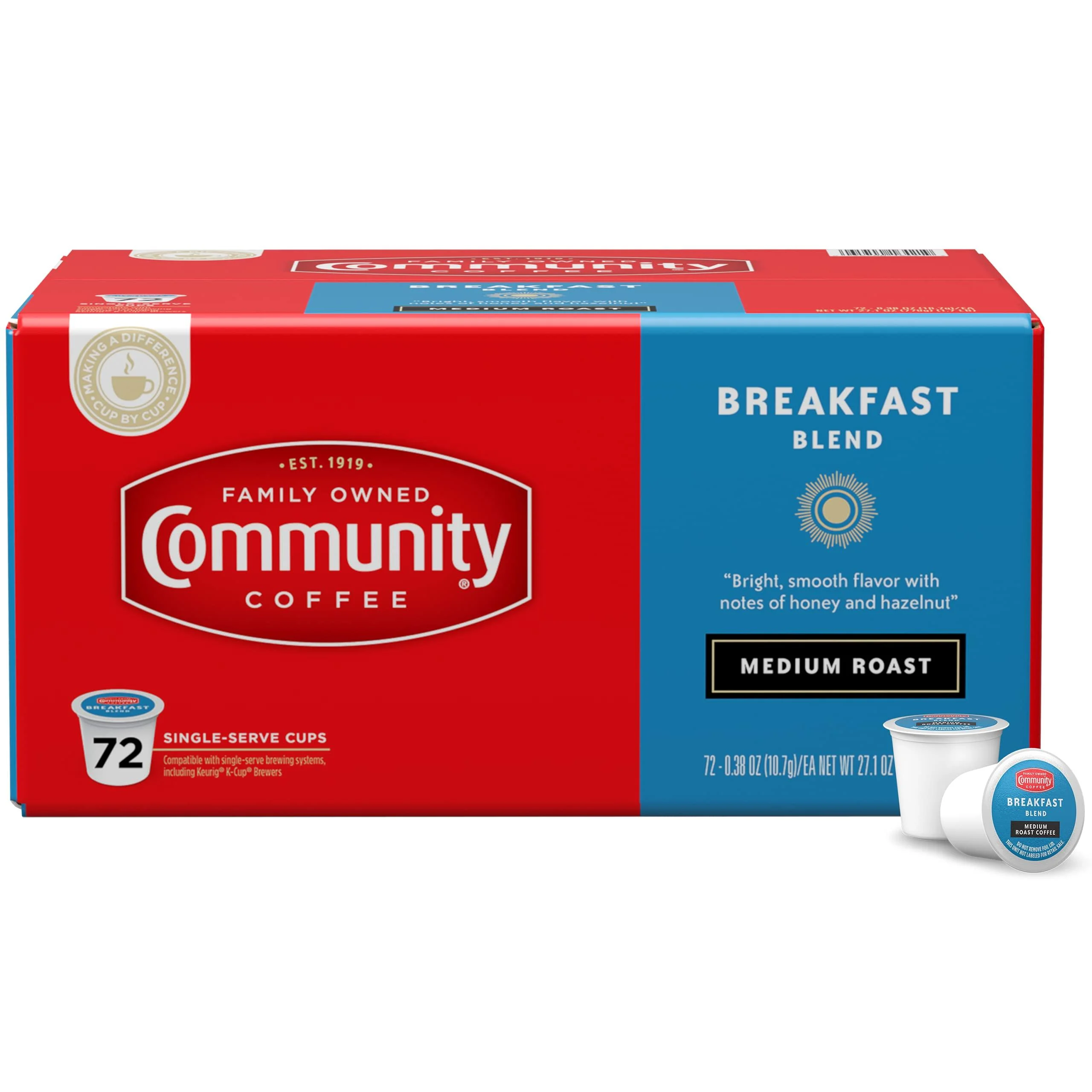 Community Coffee Breakfast Blend 72 Count Coffee Pods, Medium Roast, Compatible with Keurig 2.0 K-Cup Brewers, 72 Count (Pack of 1) Breakfast Blend 72 Count (Pack of 1)