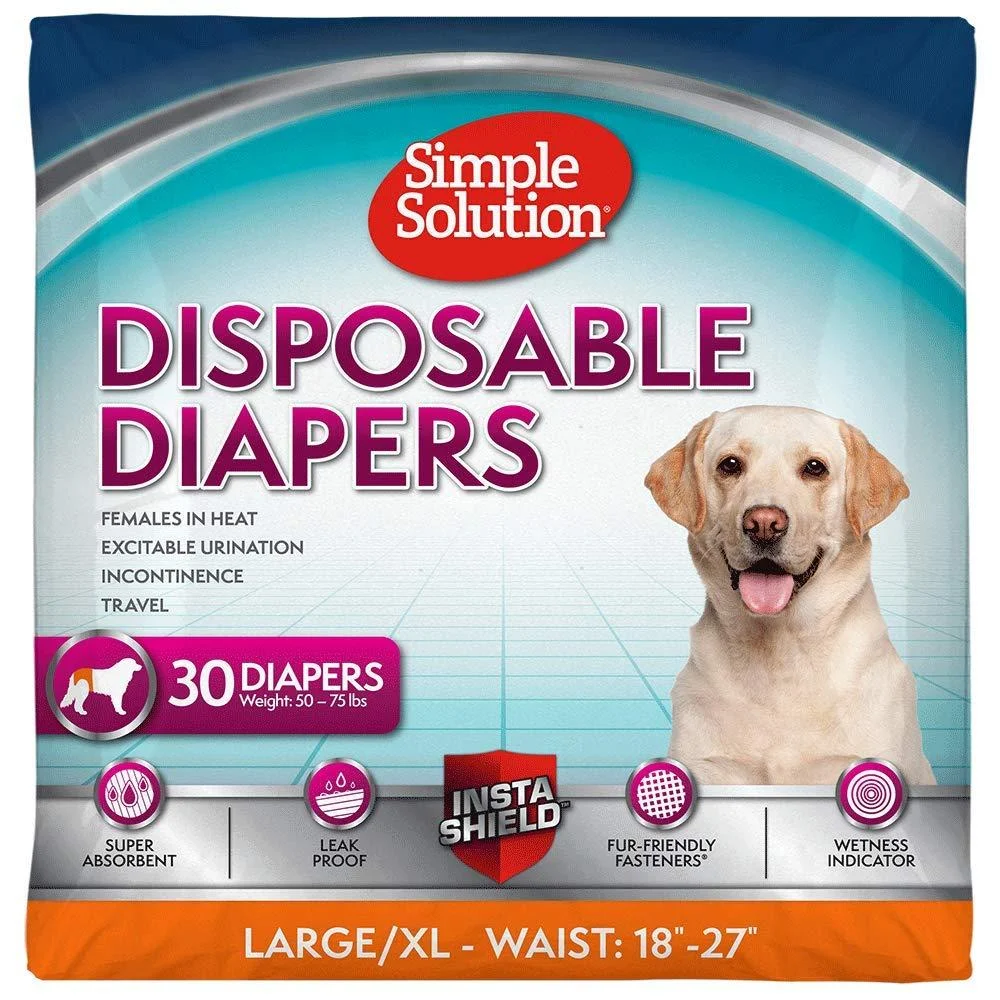 Simple Solution Disposable Dog Diapers for Female Dogs | Super Absorbent Leak-Proof Fit | Females in Heat, Excitable Urination, Incontinence, or Puppy Training | Small | 12 Count 30 count Large/X-Large
