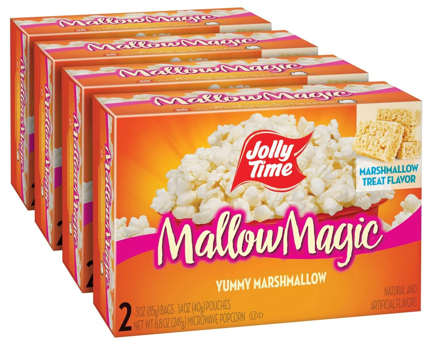 JOLLY TIME Sweet Microwave Popcorn, Gluten Free Non-GMO, 4 Pack (Mallow Magic, 2ct Boxes) 3 Ounce (Pack of 8)