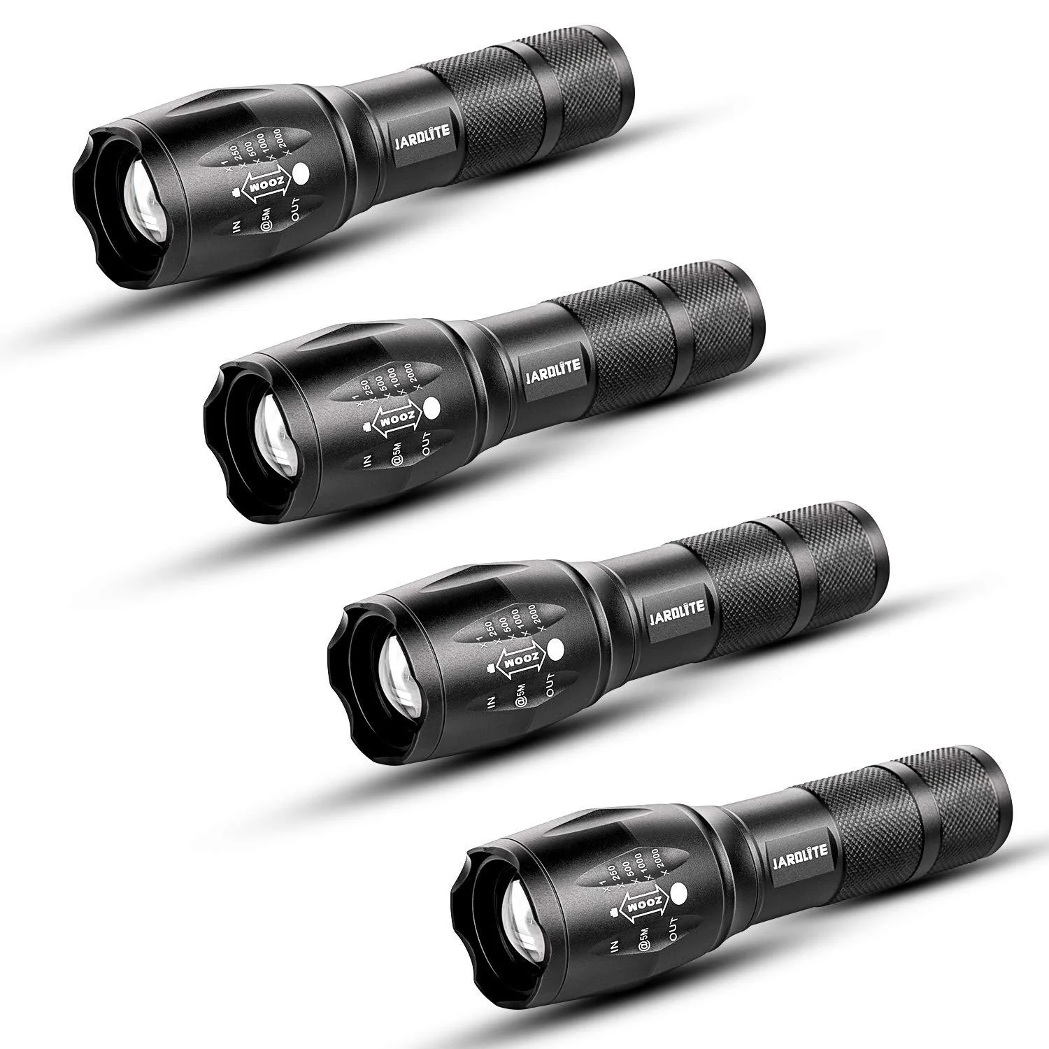 JARDLITE LED Emergency Handheld Flashlight, 4 Pack, Adjustable Focus, Water Resistant with 5 Modes, Best Tactical Torch for Hurricane, Camping, Dog Walking 4pack L1000