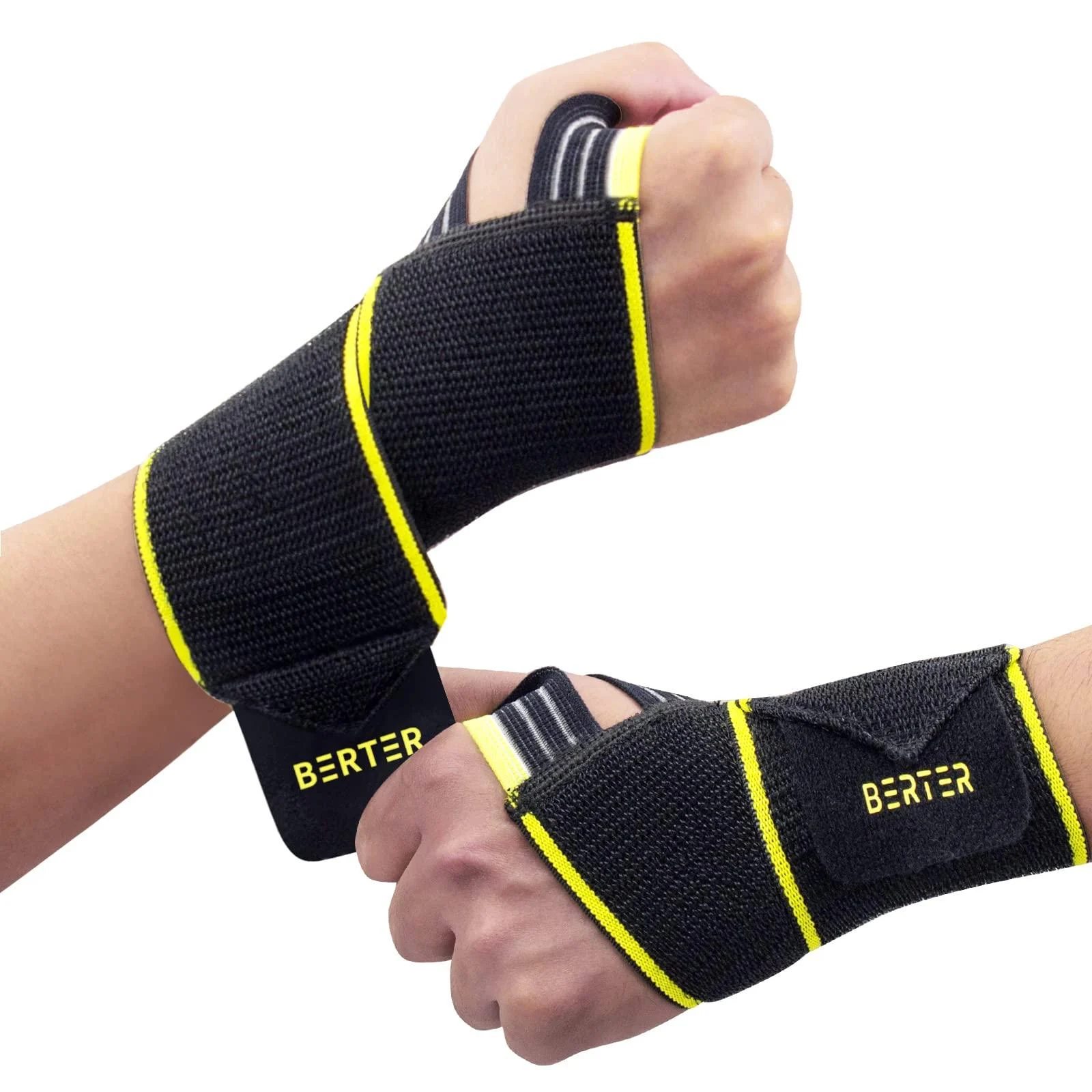 BERTER Wrist Wraps Wrist Brace with Thumb Support Wrist Compression Support Straps for Workouts Gym Weightlifting Powerlifting Men Women (2 Pack)