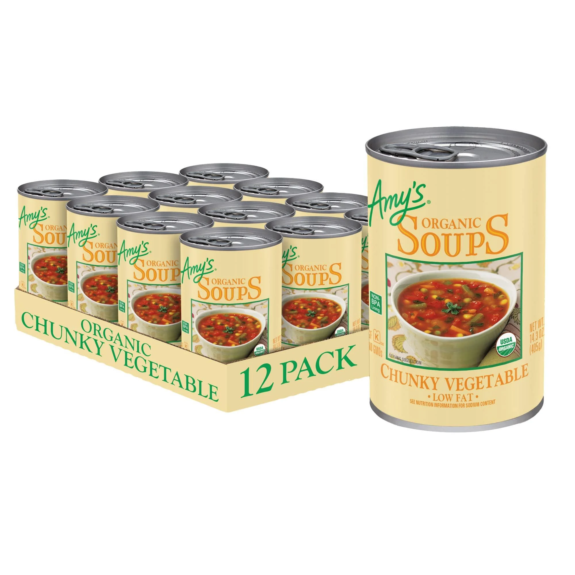 Amy's Soup, Vegan, Gluten Free, Organic Chunky Vegetable, Low Fat, 14.3 Ounce (Pack of 12) Chunky Vegetable 7.3 Ounce (Pack of 6)
