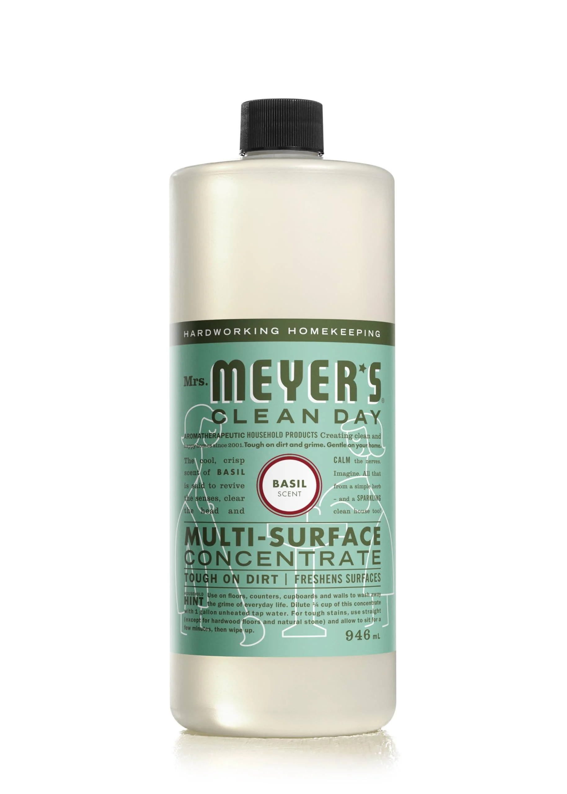 Mrs. Meyer's Clean Day Multi-Surface Cleaner Concentrate Use to Clean Floors Tile Counters and More Basil Scent 946 ml Bottle