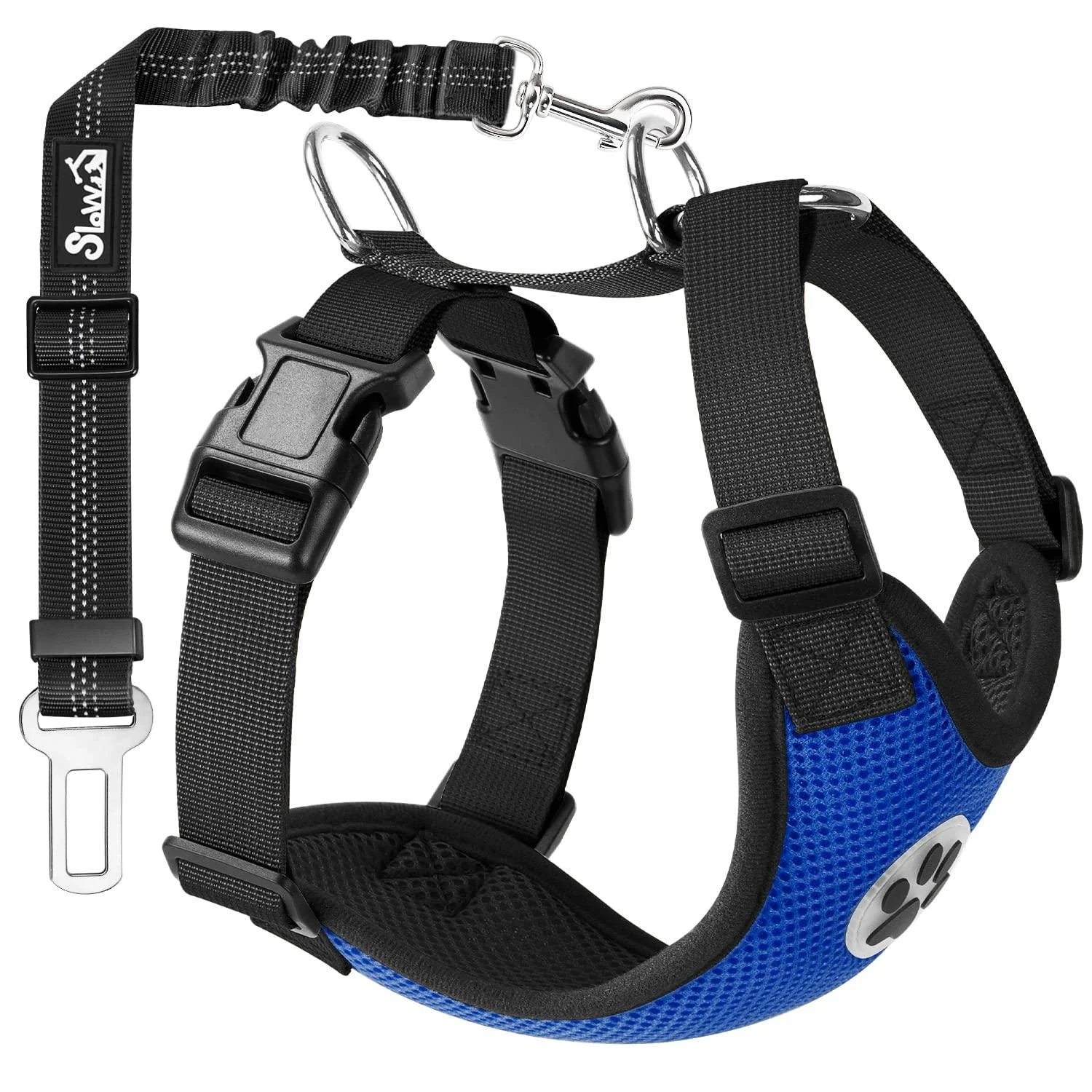 SlowTon Dog Harness with Seat Belt for Car Double Layer Breathable Latex Mesh Puppy Harness Regular Safety Harness Dog for All Everyday Sports (Blue M) M Blue