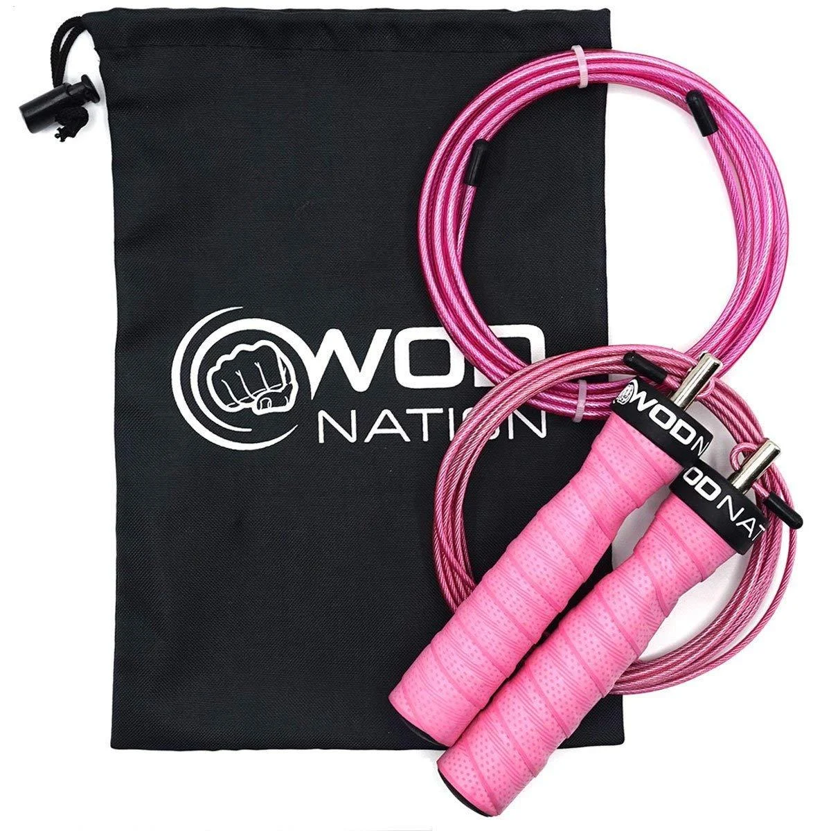 WOD Nation Attack Speed Jump Rope : Adjustable Jumping Ropes : Unique Two Cable Skipping Workout System : One Thick and One Light 11 Foot Cable : Perfect for Double Unders forCrossfit : Fits Men and Women Pink