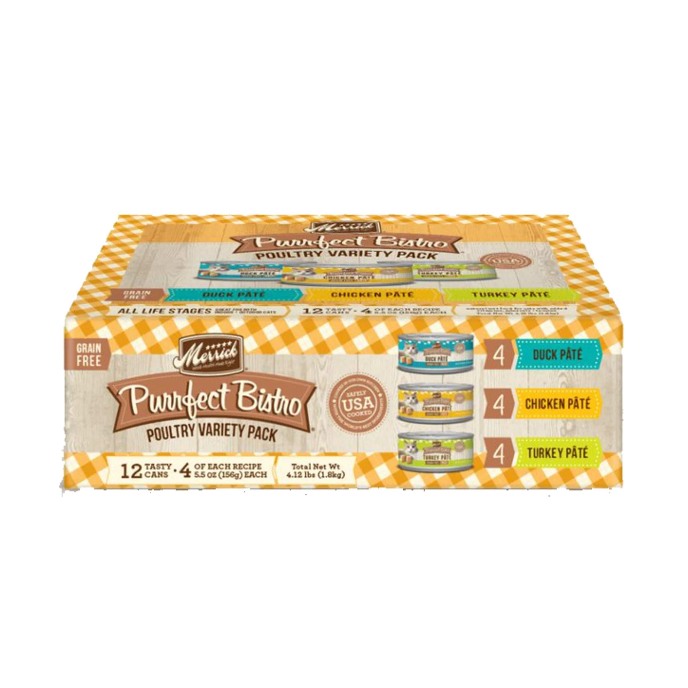 Merrick Purrfect Bistro Grain Free Canned Wet Cat Food Poultry Variety Pack 5.5 Ounce (Pack of 12)