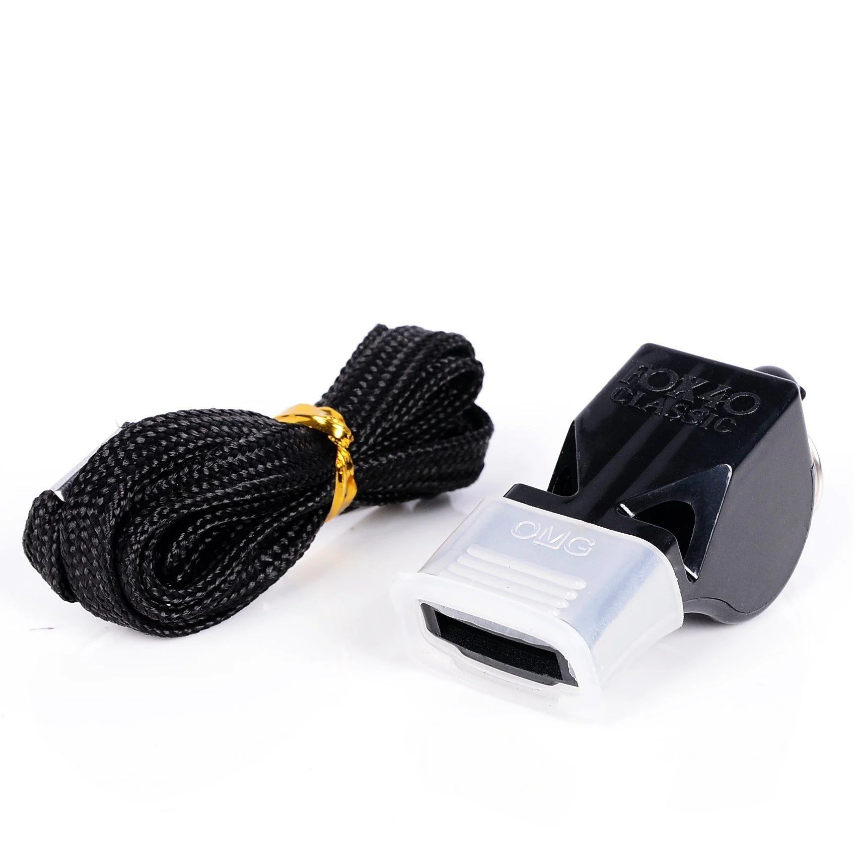 Fox 40 whistle with band and mouthpiece (complete professional equipment) I Color black I Original CMG whistle Classic