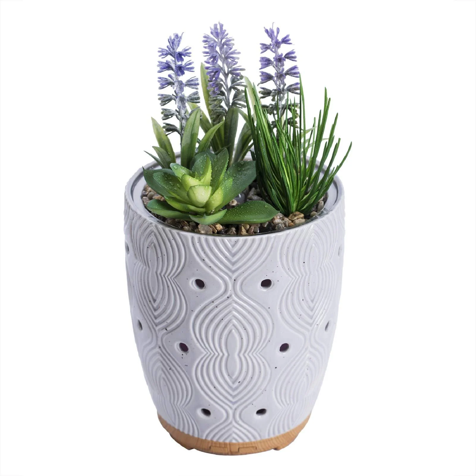 Essential Oil Diffuser, Artificial Succulent Plants Potted Diffusers for Essential Oils with 7 Colors LED Light,Ceramic Cool Mist Super Quiet Aromatherapy Diffuser for Home Office Room Grey - Joyvio
