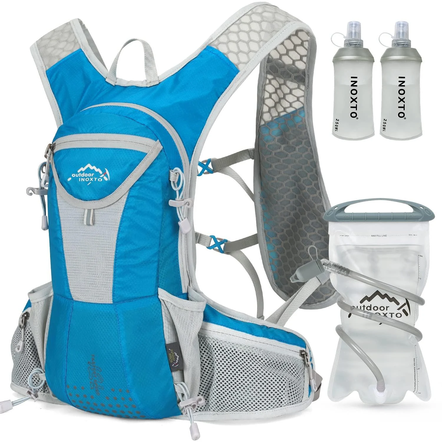 IX INOXTO Hydration Pack Backpack, Lightweight Water Backpack with 2L Leakproof Hydration Bladder Daypack for Men Women,Running Hydration Vest for Outdoor Trail Running Hiking Cycling Race Climbing Blue