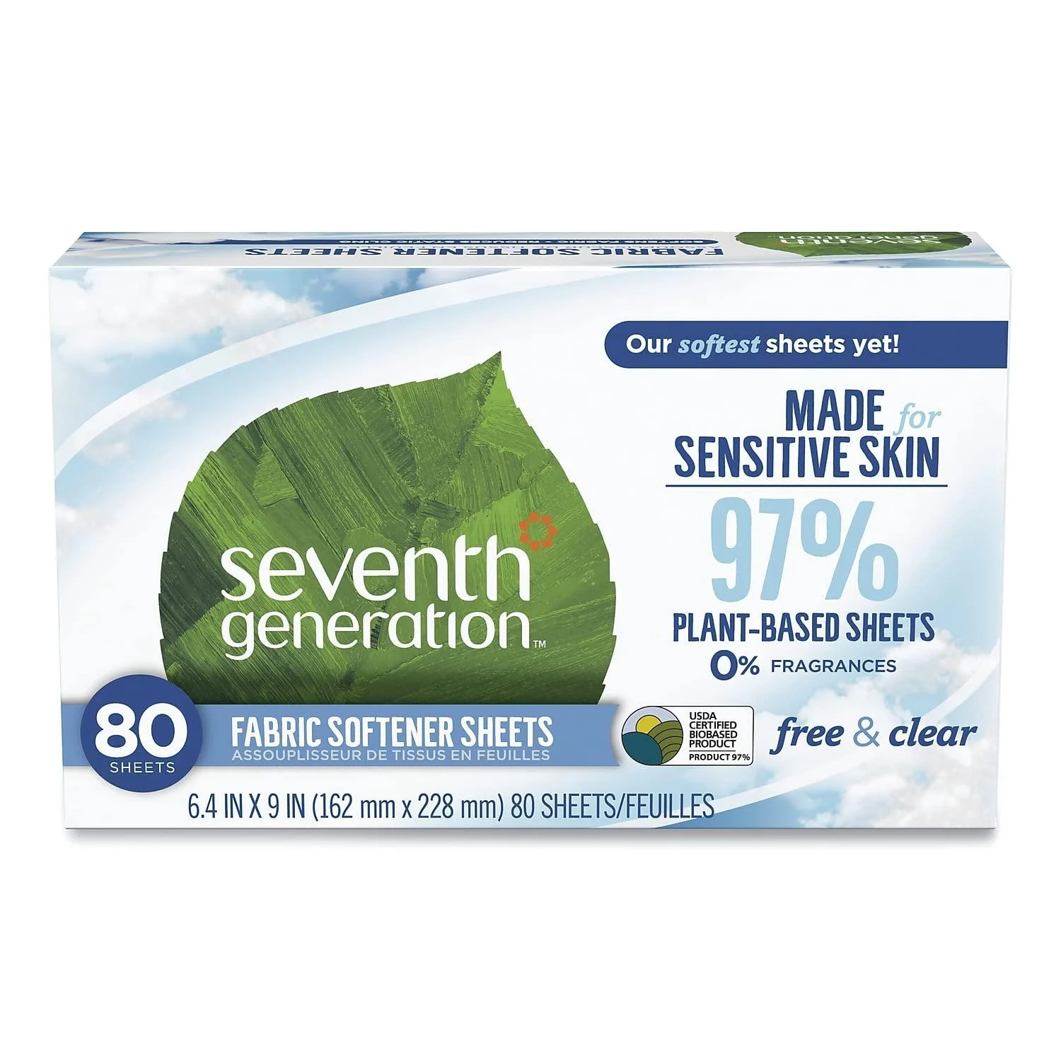 Seventh Generation Fabric Softener Sheets Free and Clear 80 Count