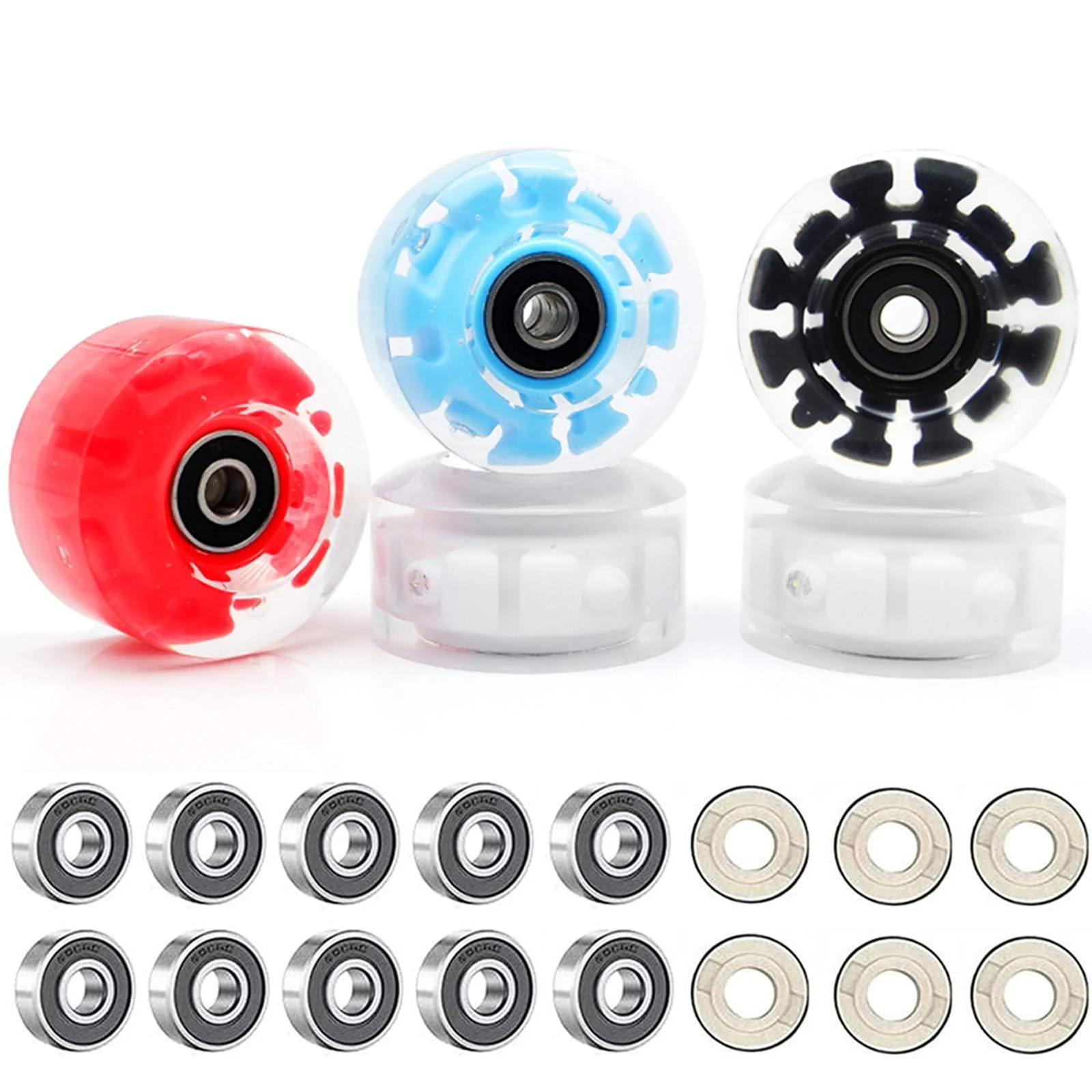 VAKA Luminous Light Up Quad Roller Skate Wheels with BankRoll Bearings Installed 4 Pack - Pop Quad Roller Skate Wheels 32mm x 58mm Blue