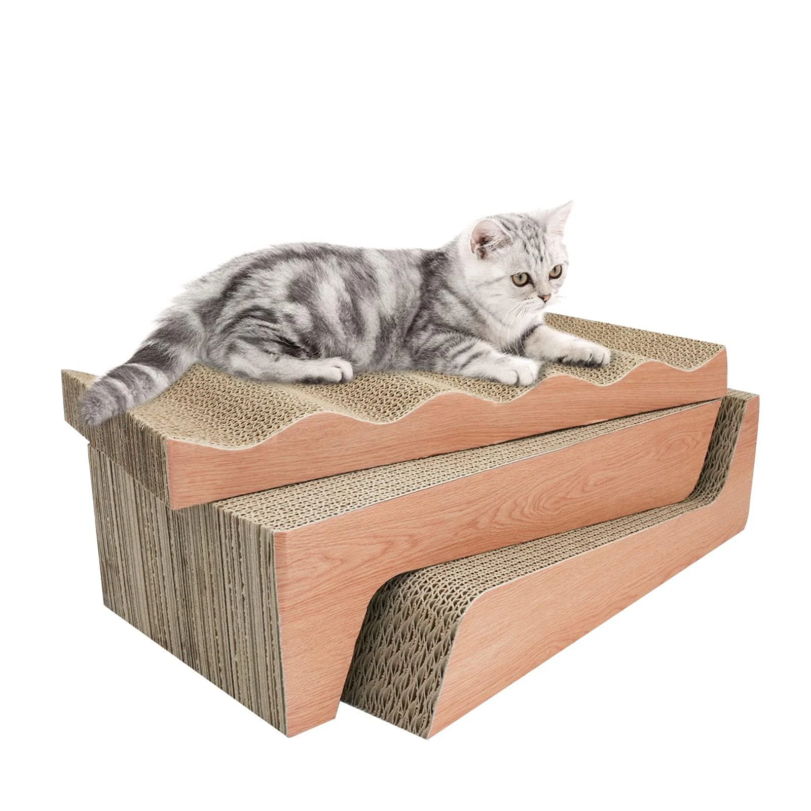 RUMUUKE Cat Scratcher Pad Cardboard Lounge Bed Corrugated Scratching Pad with Catnip 3 Packs Durable Reversible wood